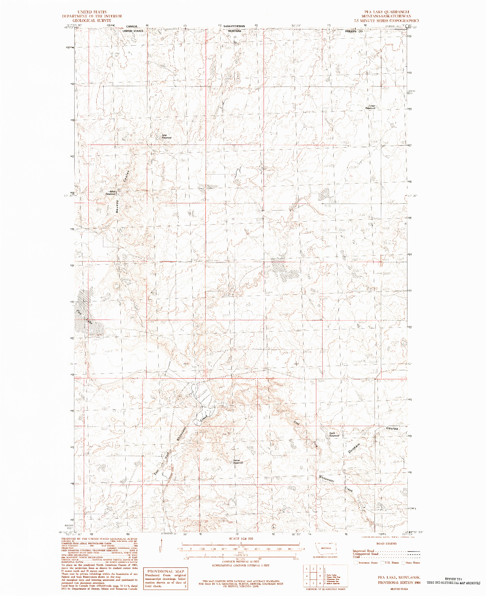 USGS 1:24000-SCALE QUADRANGLE FOR PEA LAKE, MT 1984