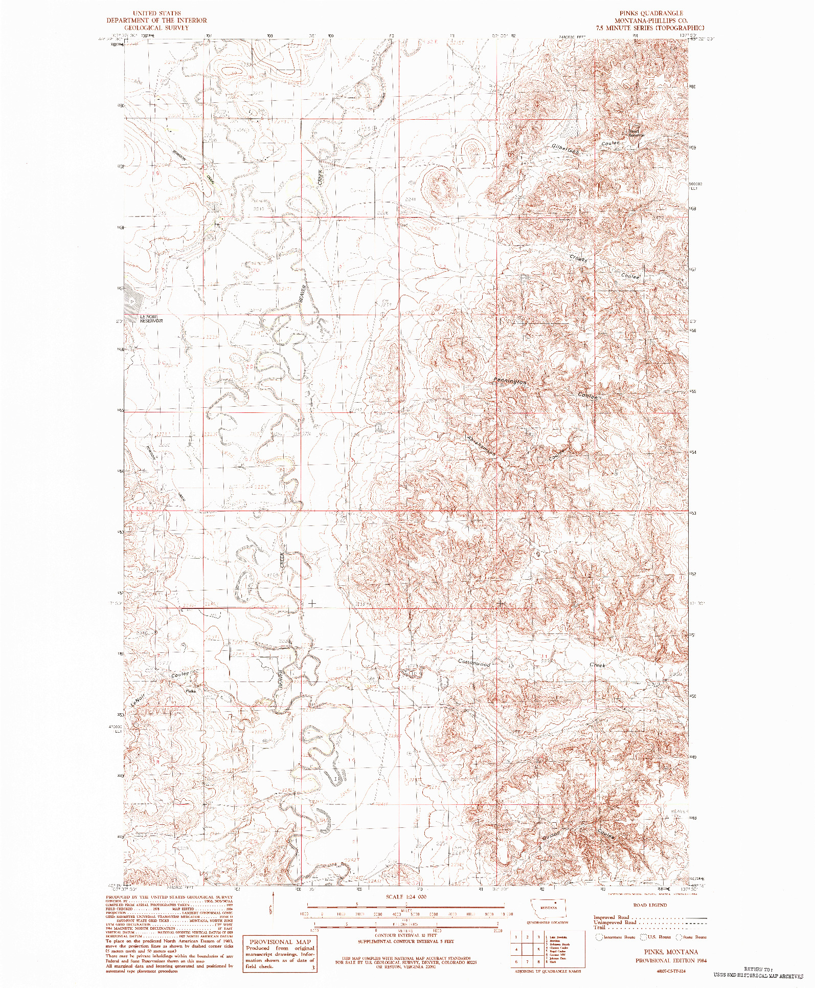 USGS 1:24000-SCALE QUADRANGLE FOR PINKS, MT 1984