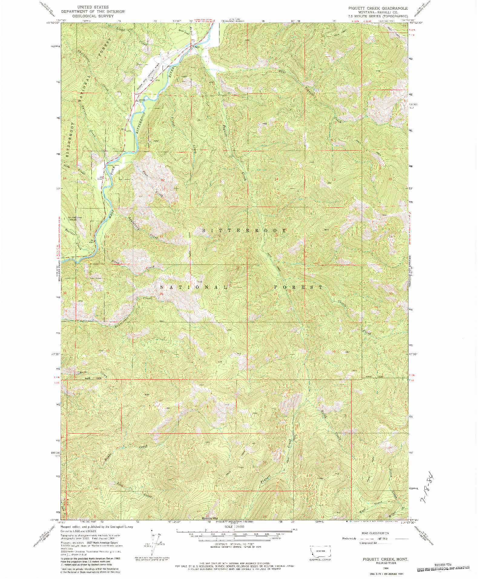 USGS 1:24000-SCALE QUADRANGLE FOR PIQUETT CREEK, MT 1964