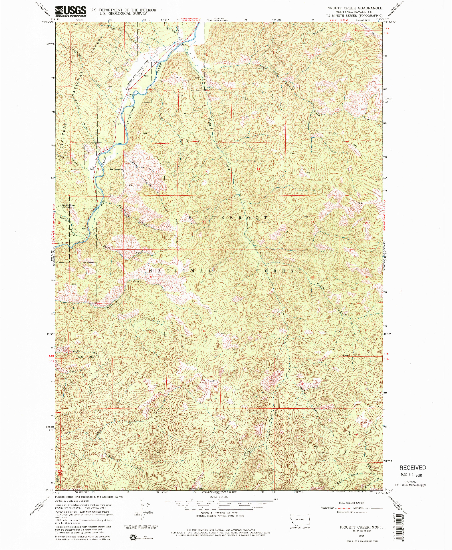 USGS 1:24000-SCALE QUADRANGLE FOR PIQUETT CREEK, MT 1964