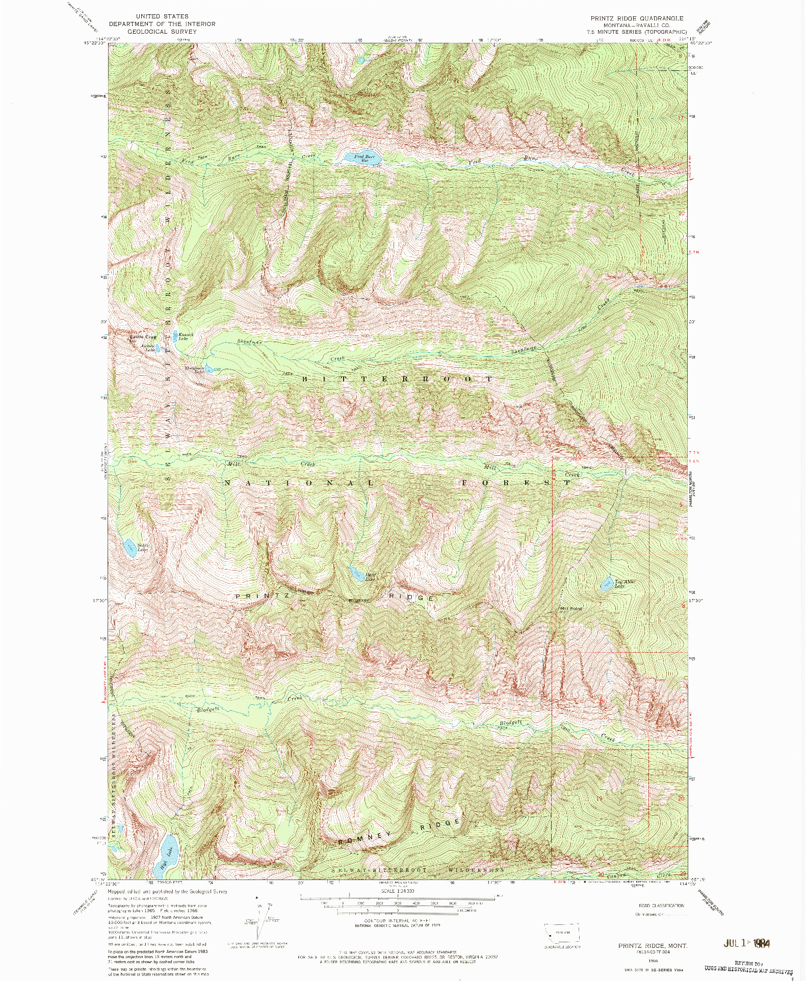 USGS 1:24000-SCALE QUADRANGLE FOR PRINTZ RIDGE, MT 1966