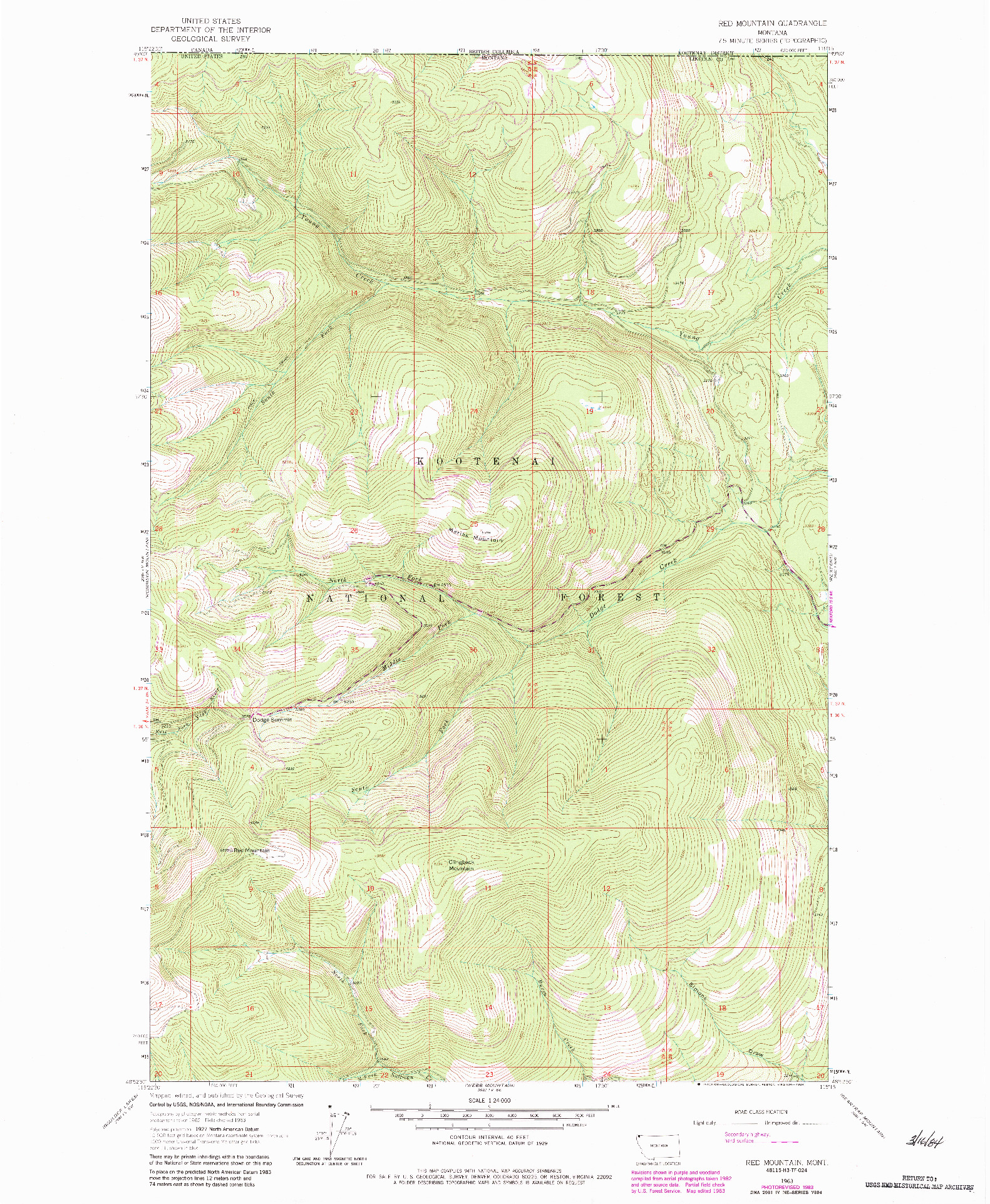 USGS 1:24000-SCALE QUADRANGLE FOR RED MOUNTAIN, MT 1963