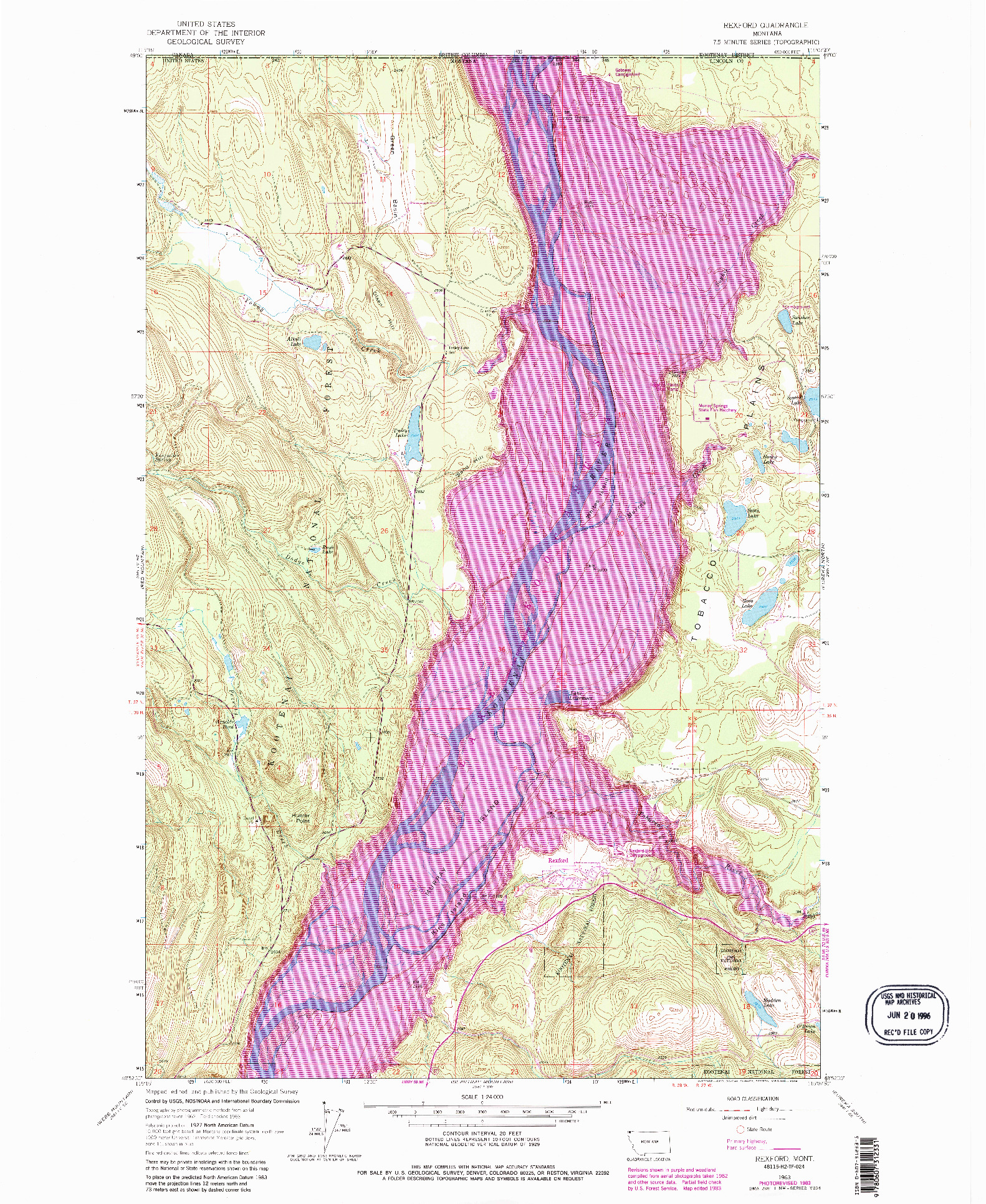 USGS 1:24000-SCALE QUADRANGLE FOR REXFORD, MT 1963