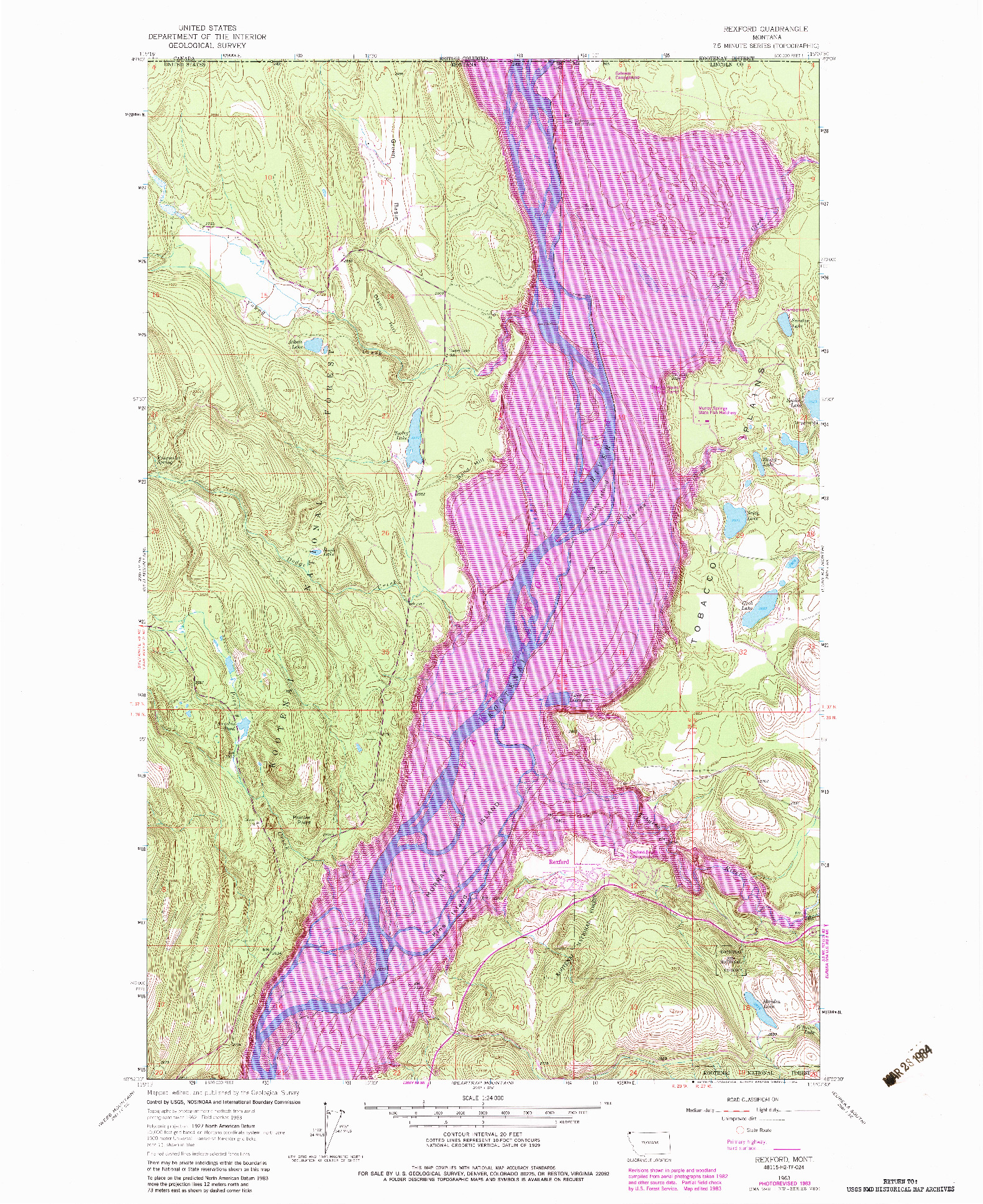 USGS 1:24000-SCALE QUADRANGLE FOR REXFORD, MT 1983