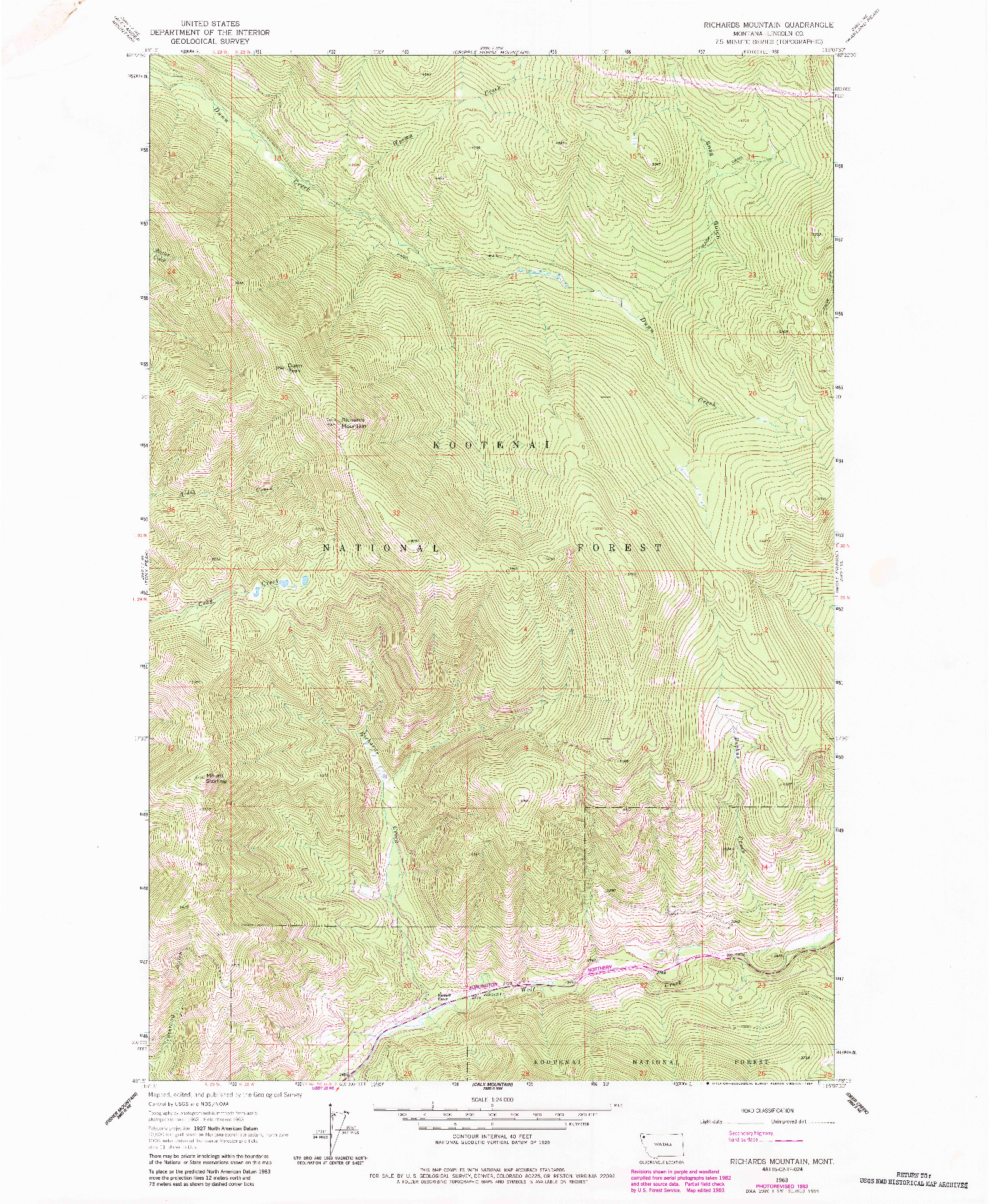 USGS 1:24000-SCALE QUADRANGLE FOR RICHARDS MOUNTAIN, MT 1963