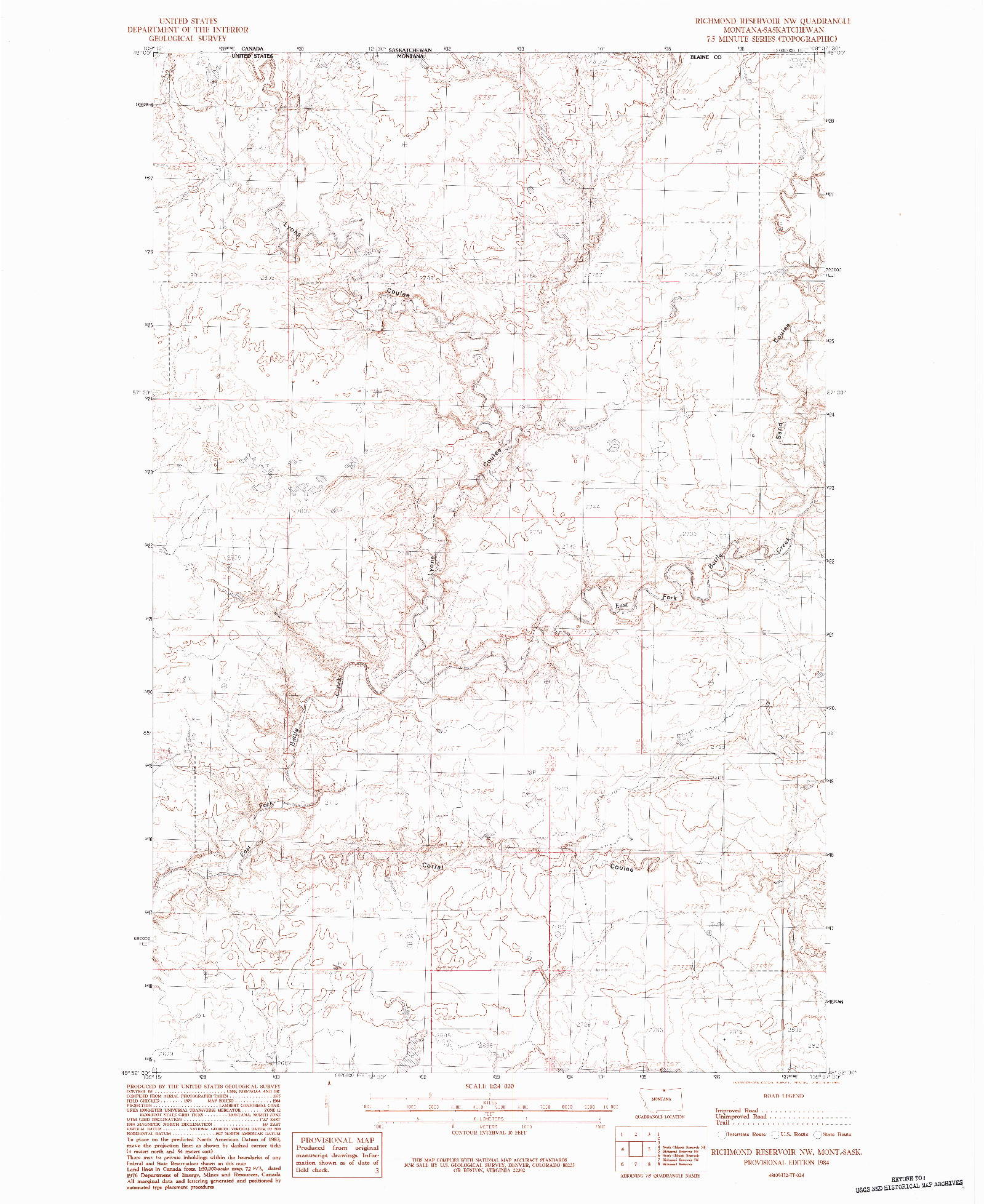 USGS 1:24000-SCALE QUADRANGLE FOR RICHMOND RESERVOIR NW, MT 1984