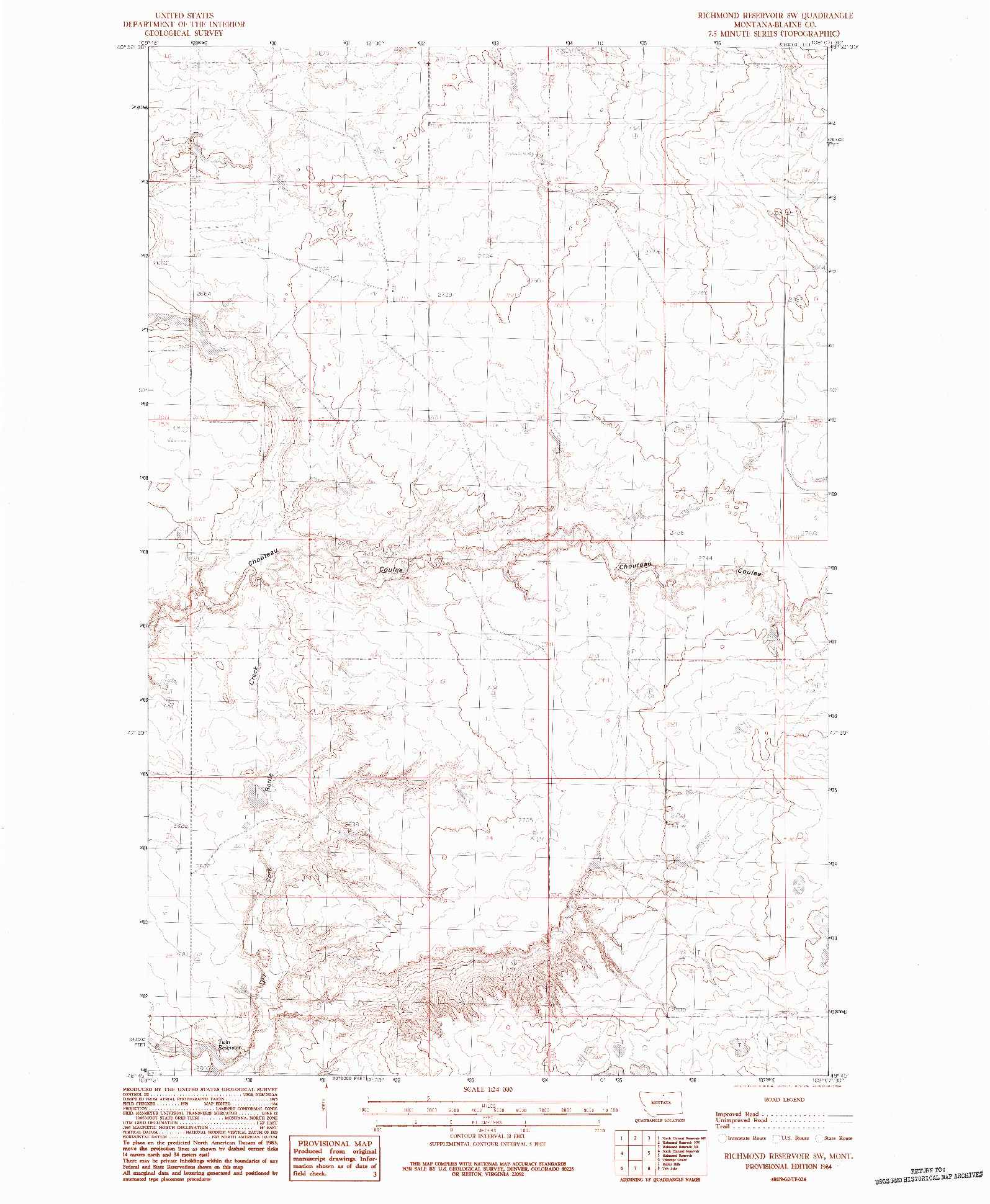 USGS 1:24000-SCALE QUADRANGLE FOR RICHMOND RESERVOIR SW, MT 1984