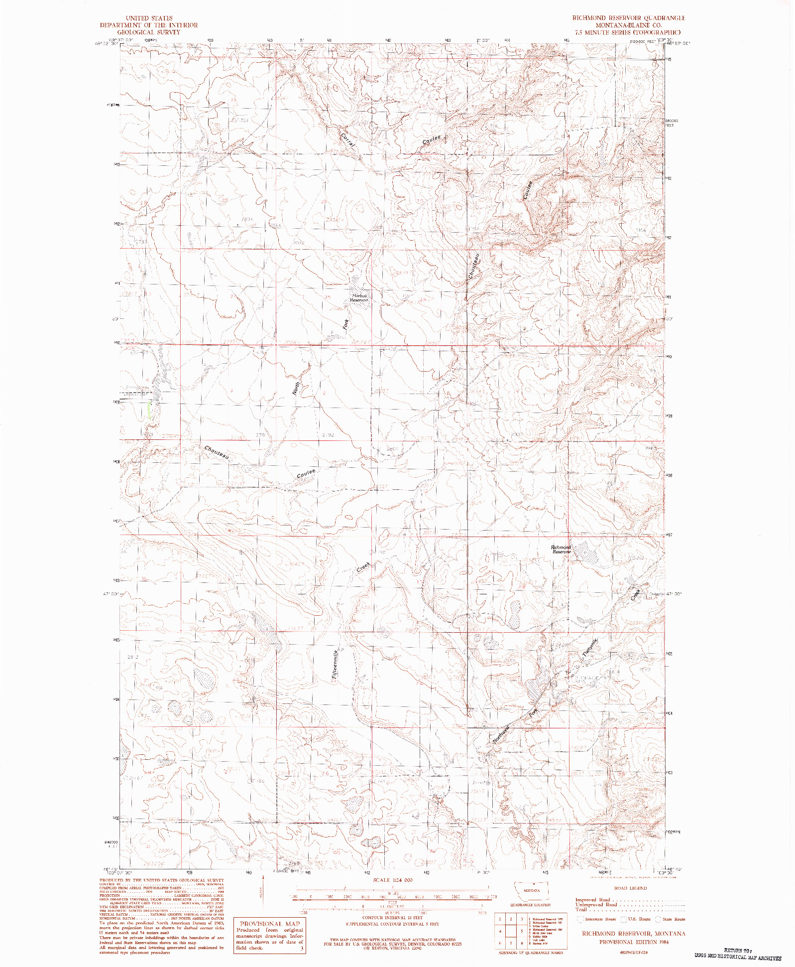 USGS 1:24000-SCALE QUADRANGLE FOR RICHMOND RESERVOIR, MT 1984