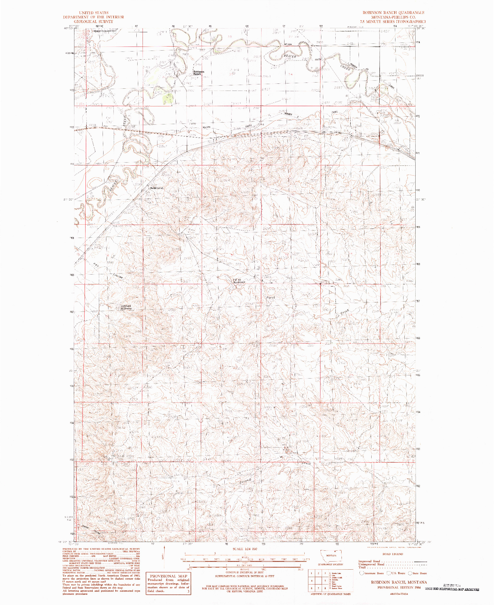 USGS 1:24000-SCALE QUADRANGLE FOR ROBINSON RANCH, MT 1984