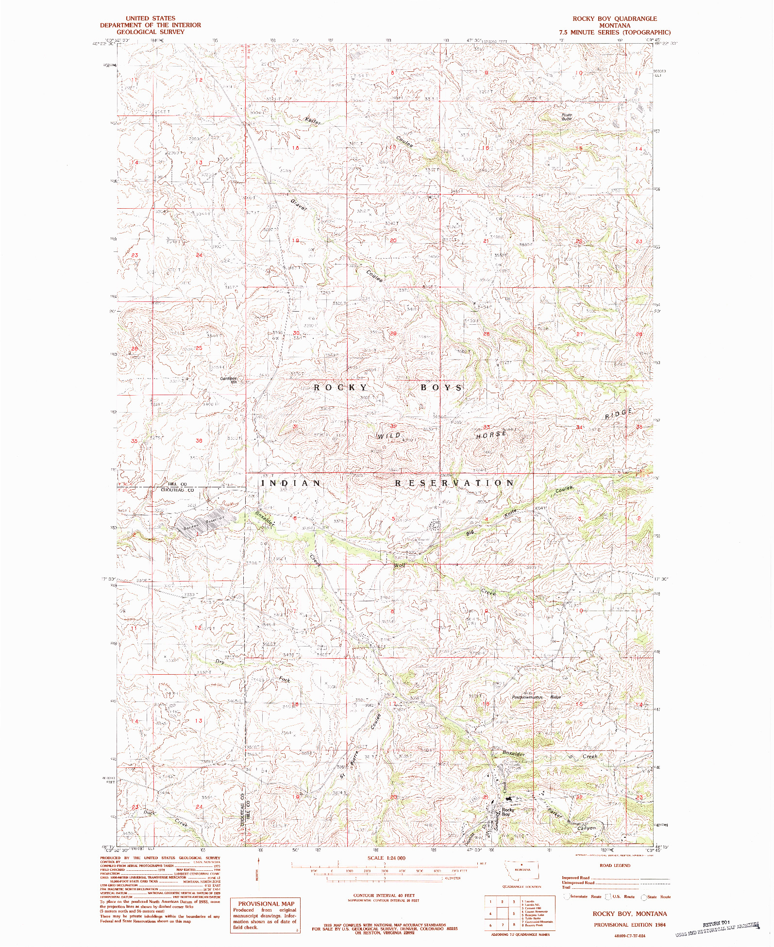 USGS 1:24000-SCALE QUADRANGLE FOR ROCKY BOY, MT 1984