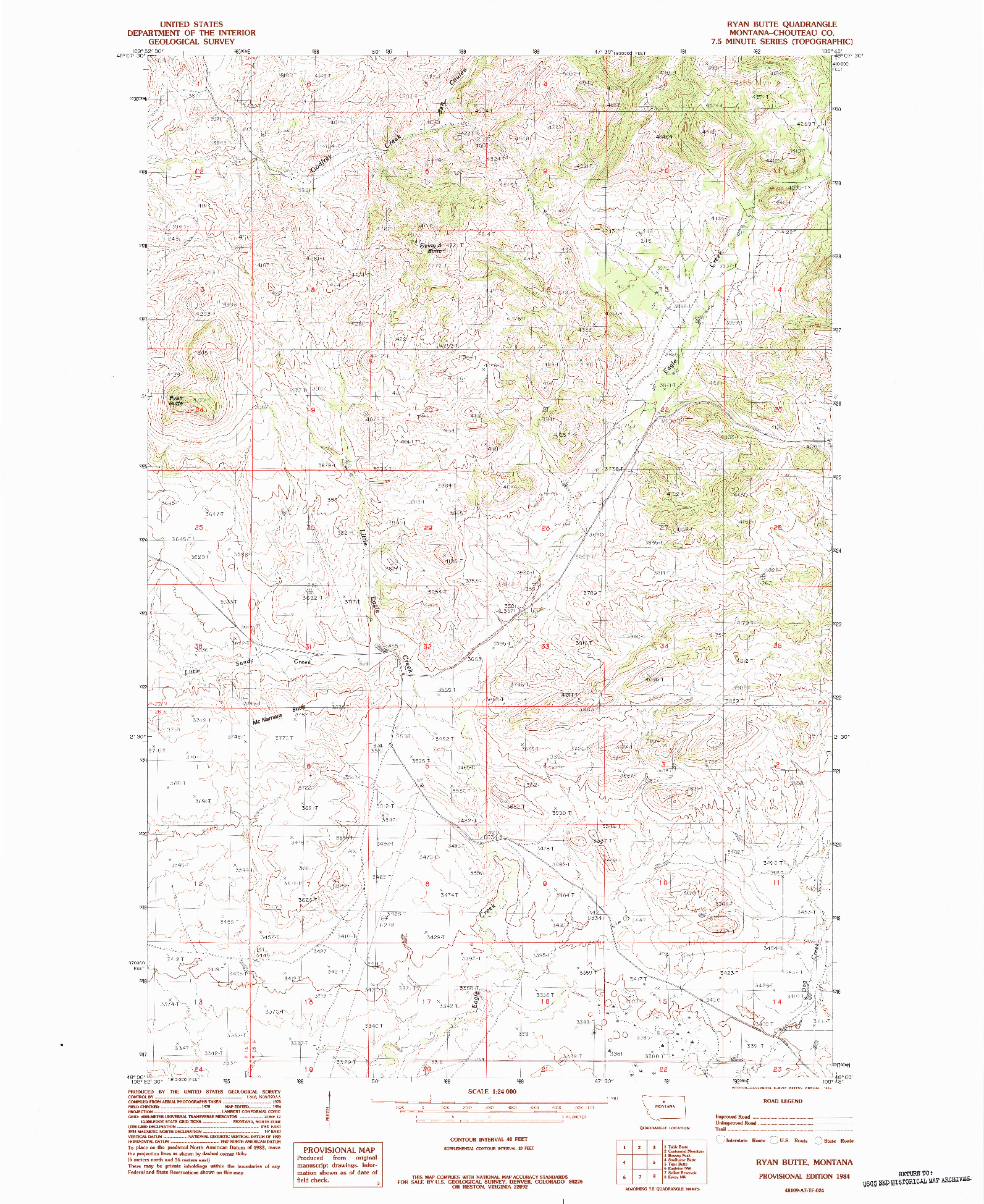 USGS 1:24000-SCALE QUADRANGLE FOR RYAN BUTTE, MT 1984