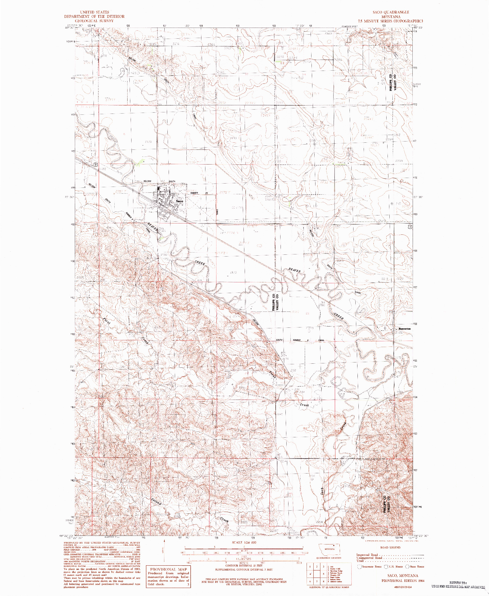 USGS 1:24000-SCALE QUADRANGLE FOR SACO, MT 1984