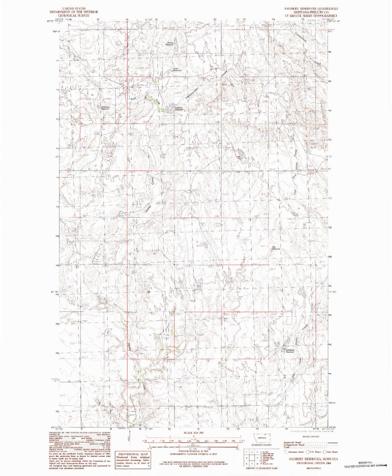 USGS 1:24000-SCALE QUADRANGLE FOR SALSBERY RESERVOIR, MT 1984