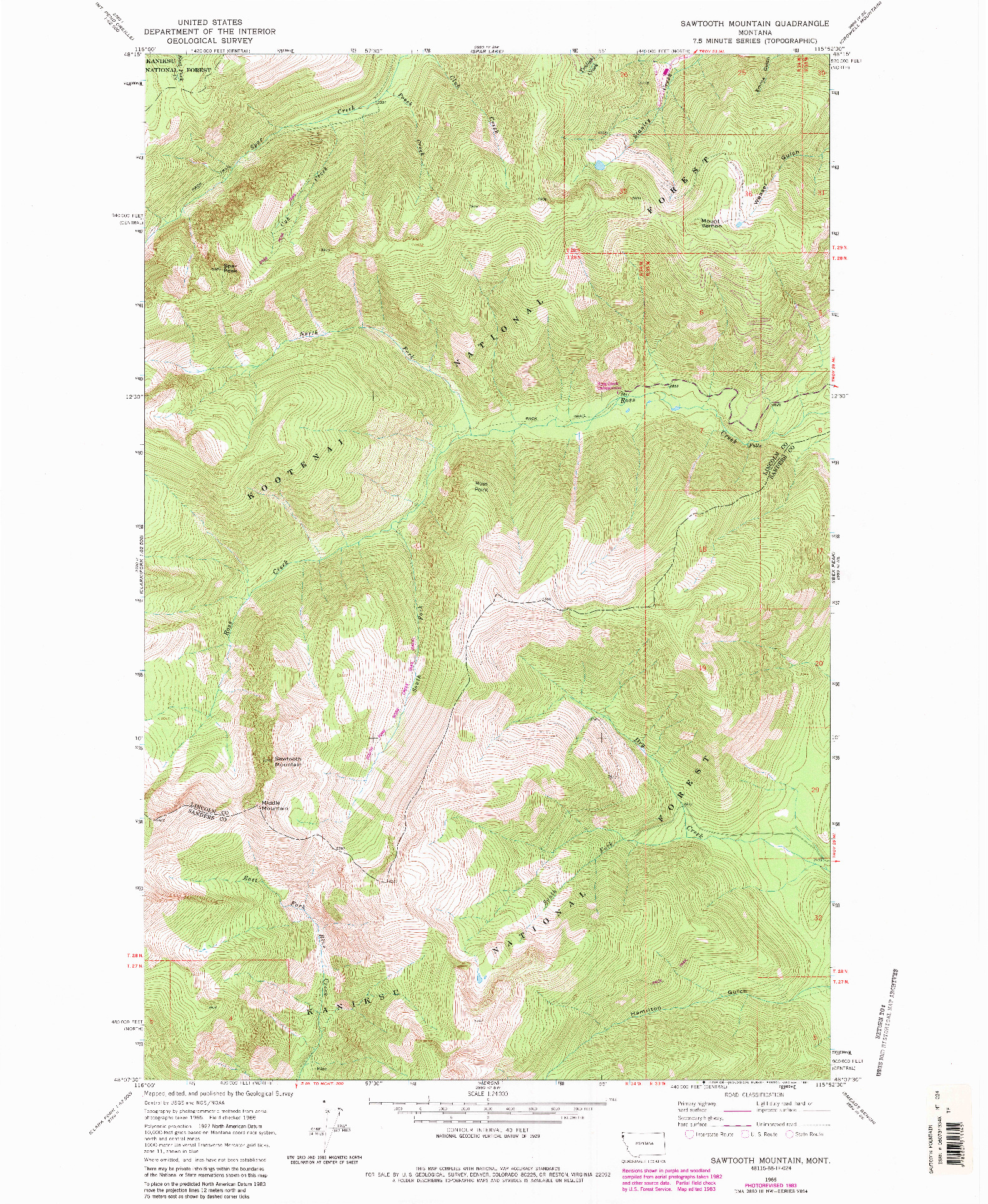 USGS 1:24000-SCALE QUADRANGLE FOR SAWTOOTH MOUNTAIN, MT 1966