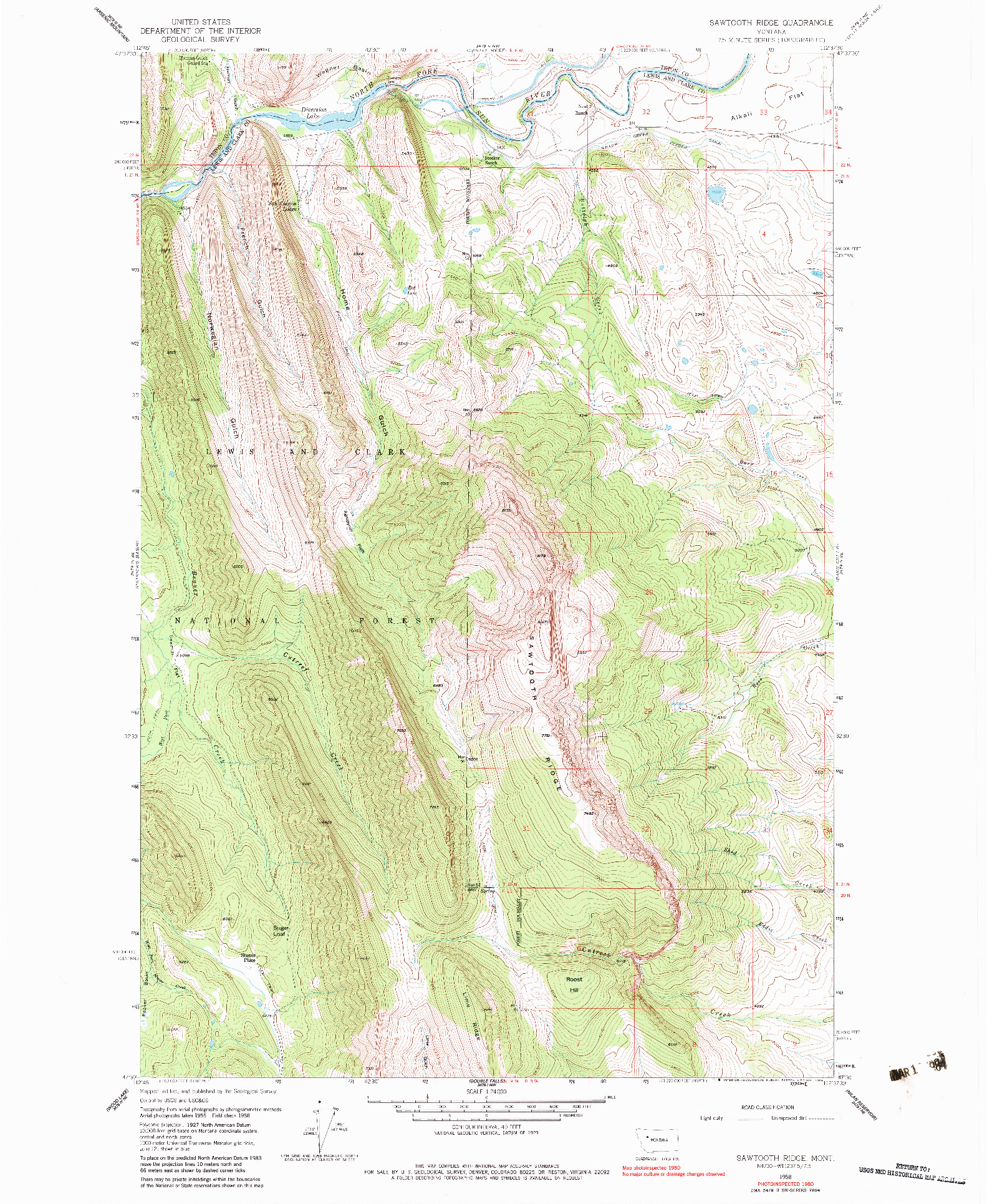 USGS 1:24000-SCALE QUADRANGLE FOR SAWTOOTH RIDGE, MT 1958