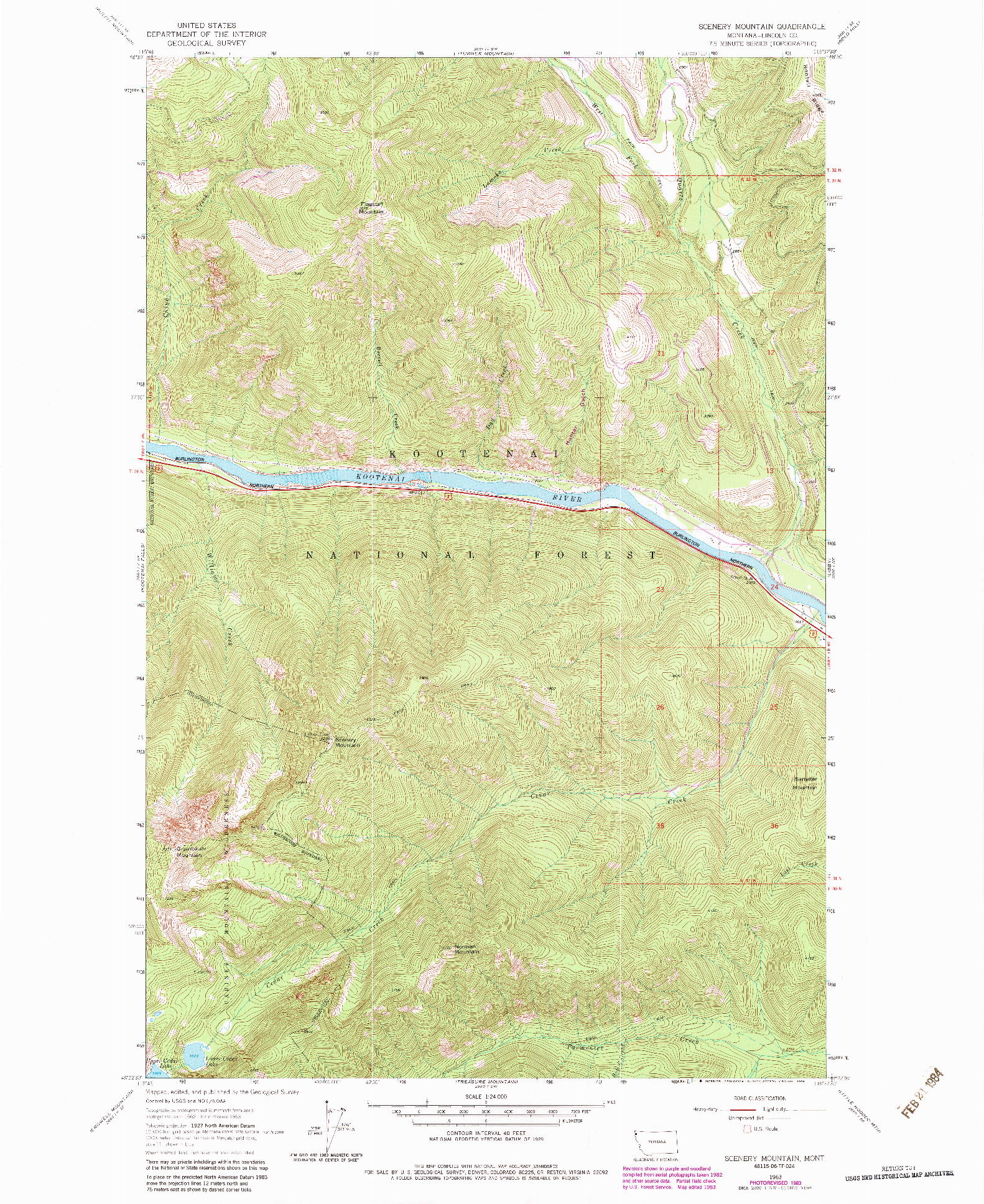 USGS 1:24000-SCALE QUADRANGLE FOR SCENERY MOUNTAIN, MT 1963