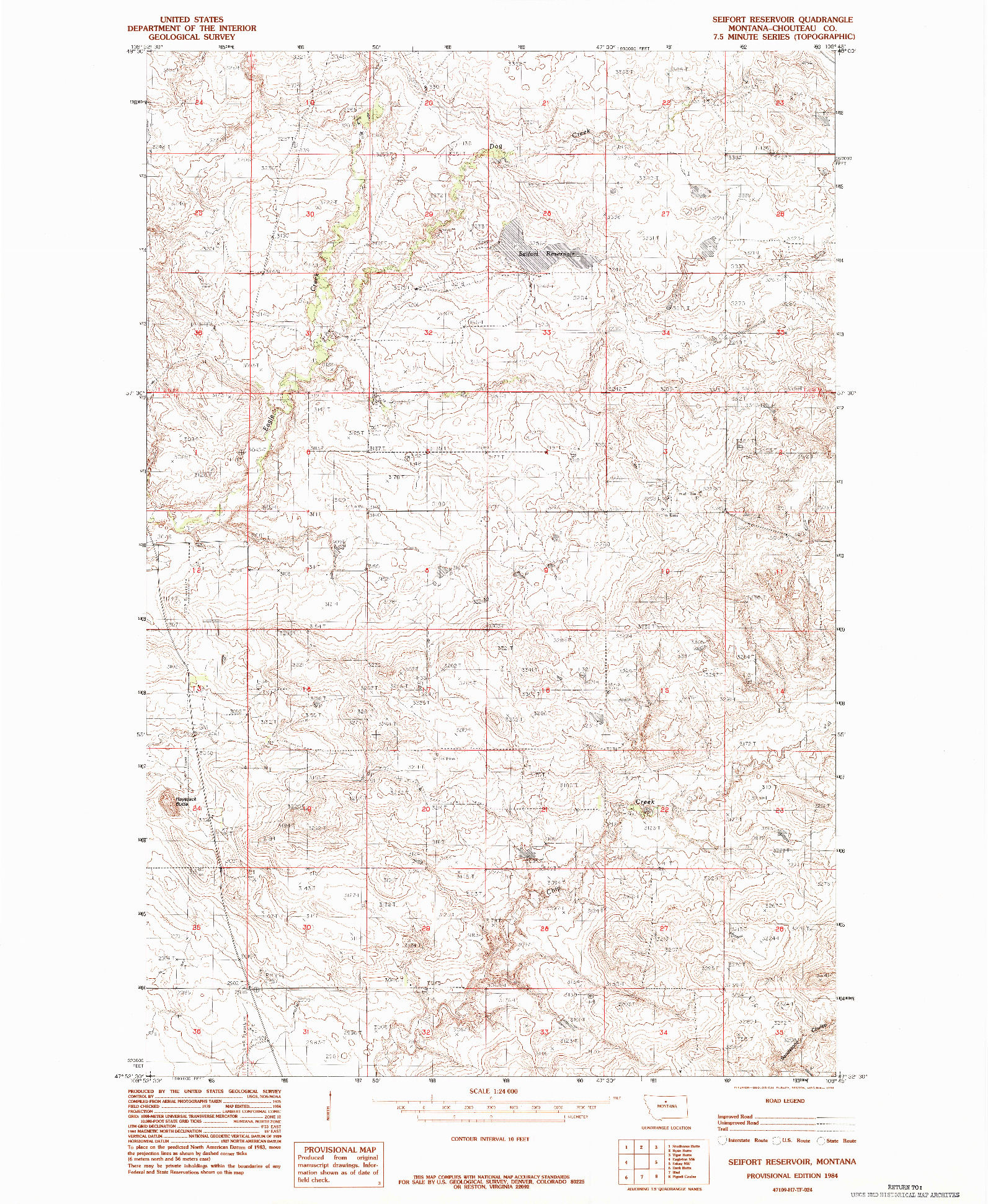 USGS 1:24000-SCALE QUADRANGLE FOR SEIFORT RESERVOIR, MT 1984