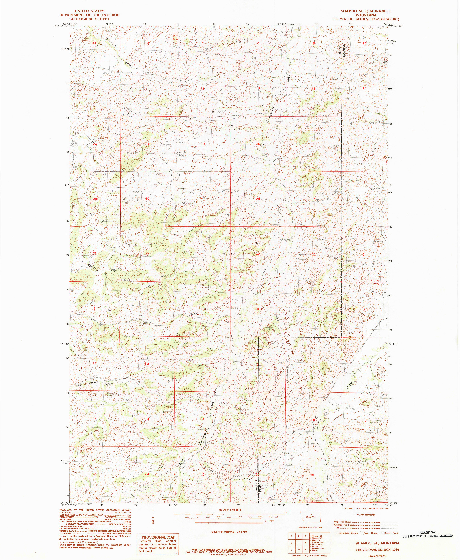 USGS 1:24000-SCALE QUADRANGLE FOR SHAMBO SE, MT 1984