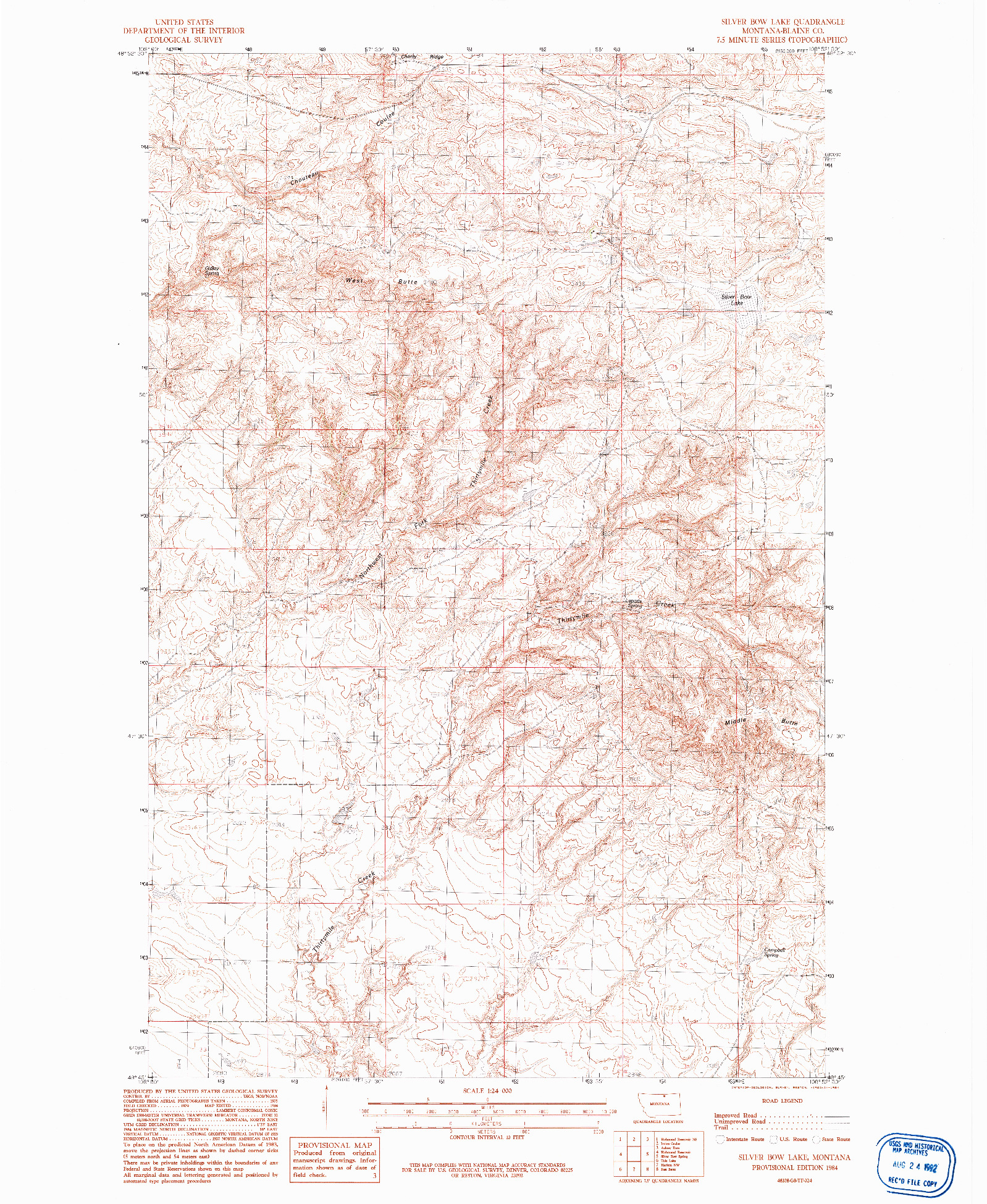 USGS 1:24000-SCALE QUADRANGLE FOR SILVER BOW LAKE, MT 1984