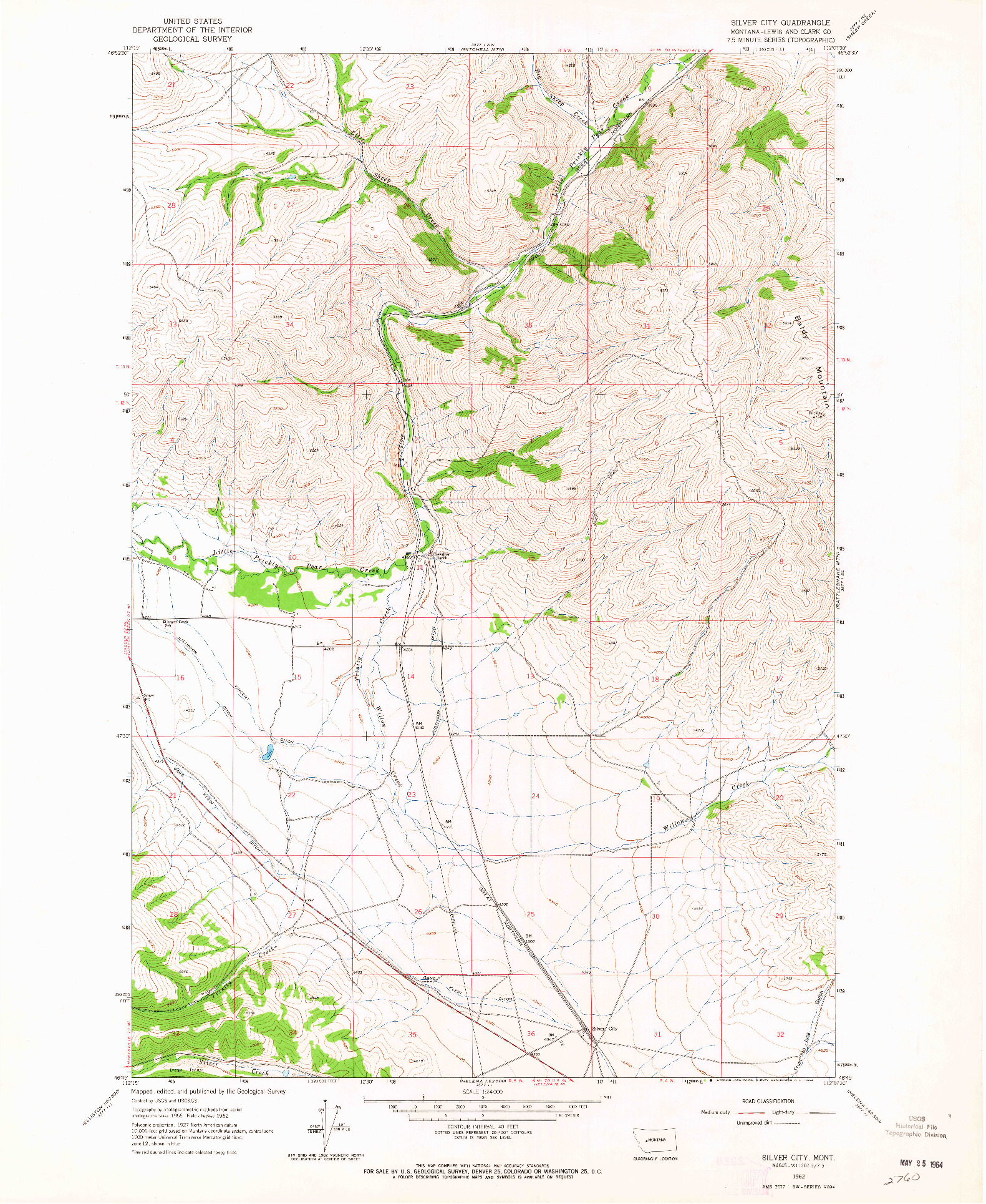 USGS 1:24000-SCALE QUADRANGLE FOR SILVER CITY, MT 1962