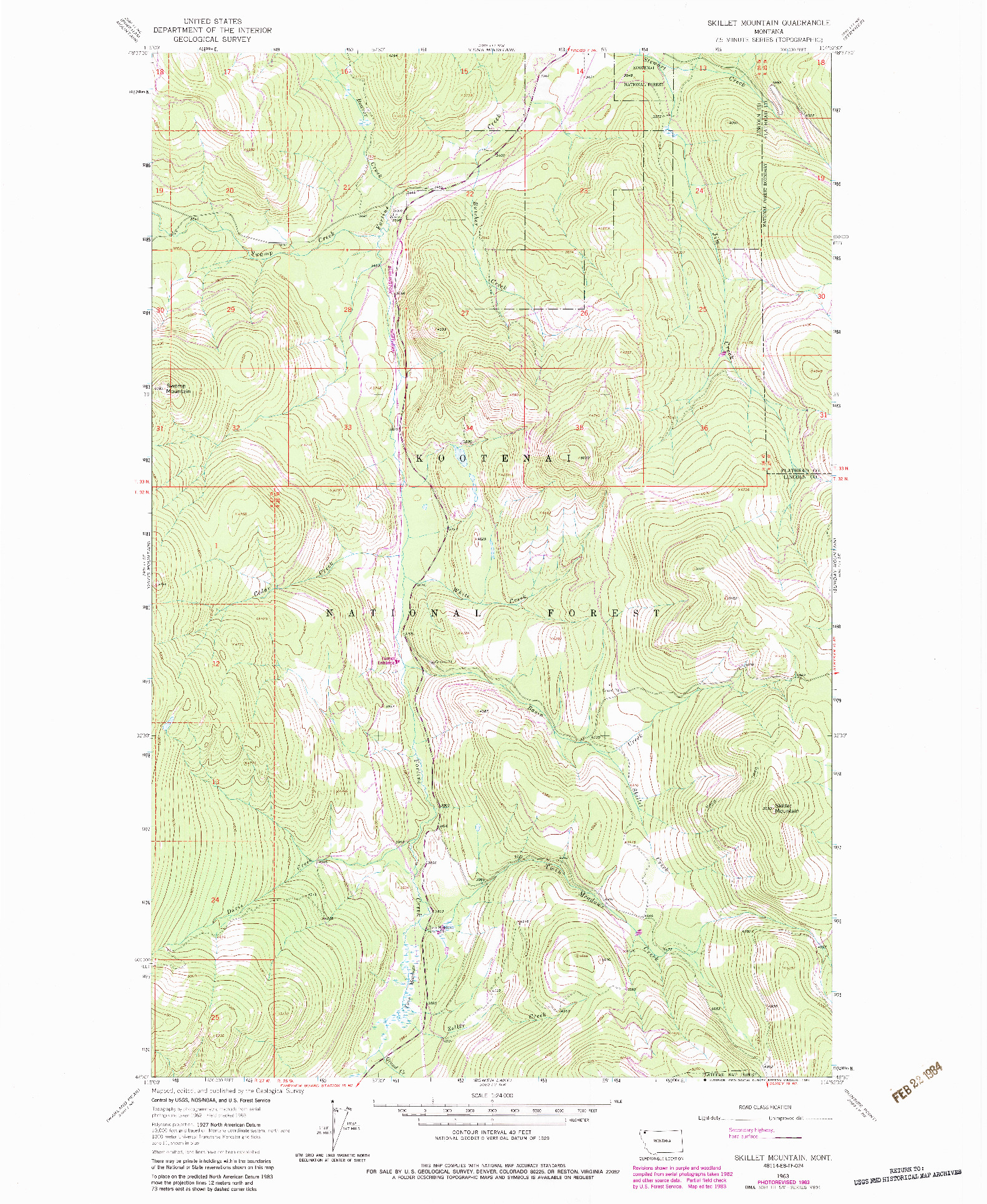 USGS 1:24000-SCALE QUADRANGLE FOR SKILLET MOUNTAIN, MT 1963
