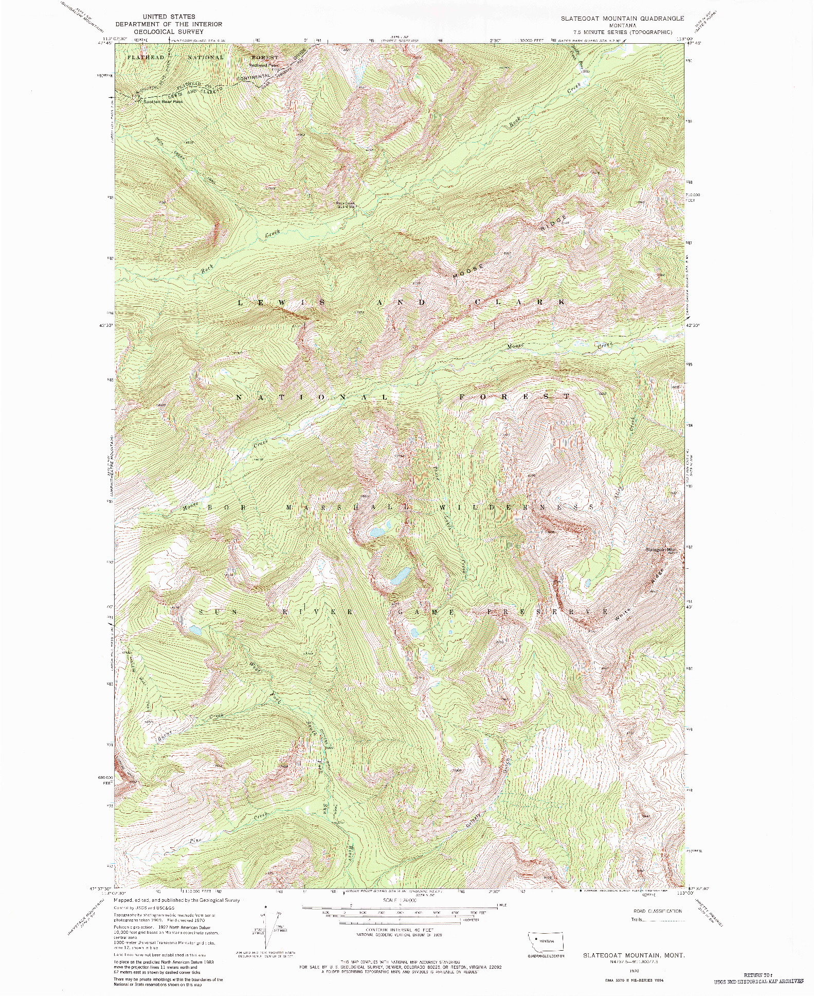 USGS 1:24000-SCALE QUADRANGLE FOR SLATEGOAT MOUNTAIN, MT 1970