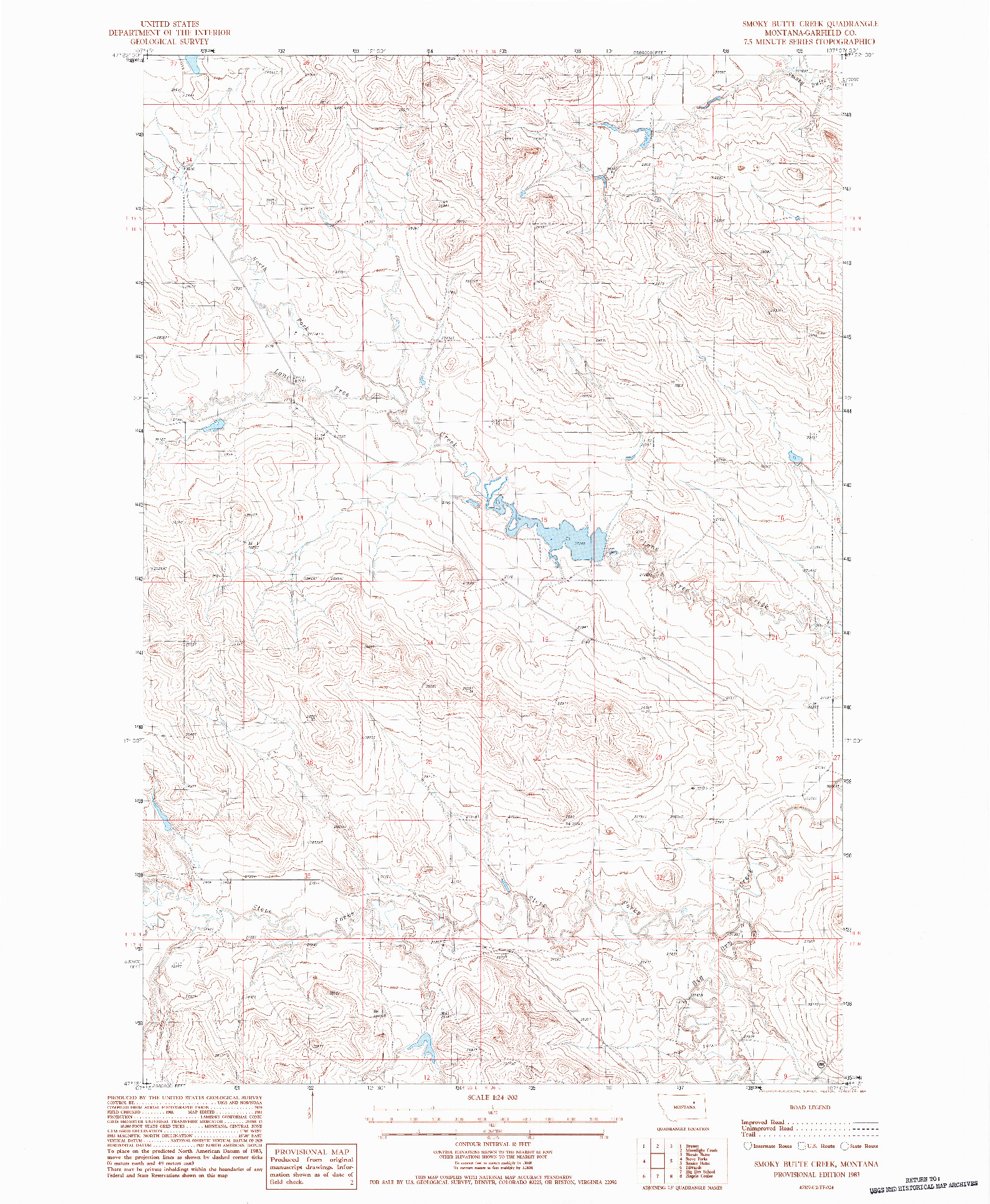 USGS 1:24000-SCALE QUADRANGLE FOR SMOKY BUTTE CREEK, MT 1983