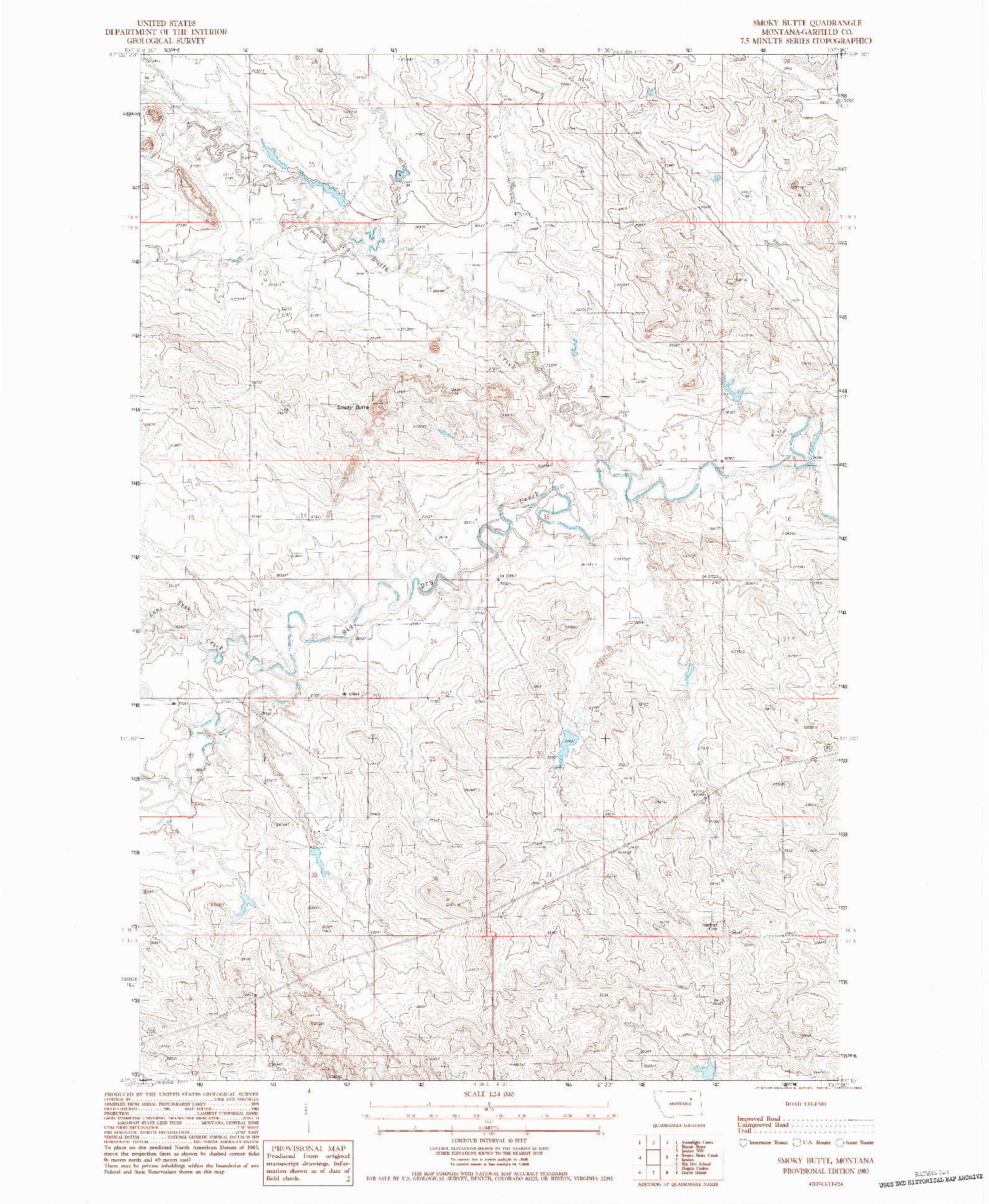 USGS 1:24000-SCALE QUADRANGLE FOR SMOKY BUTTE, MT 1983