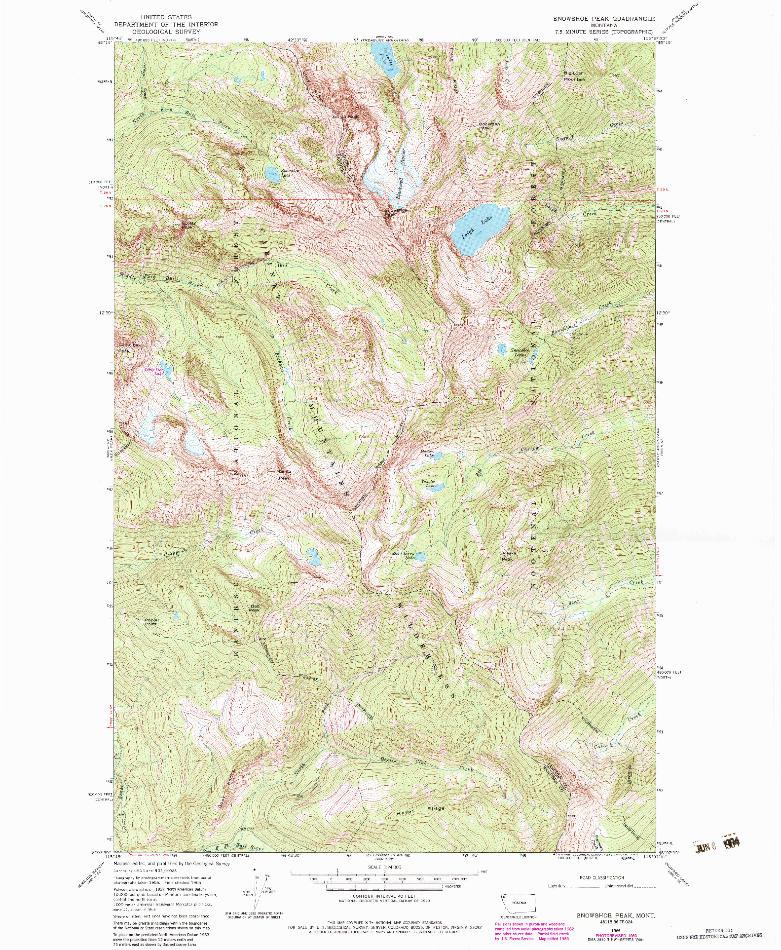 USGS 1:24000-SCALE QUADRANGLE FOR SNOWSHOE PEAK, MT 1966