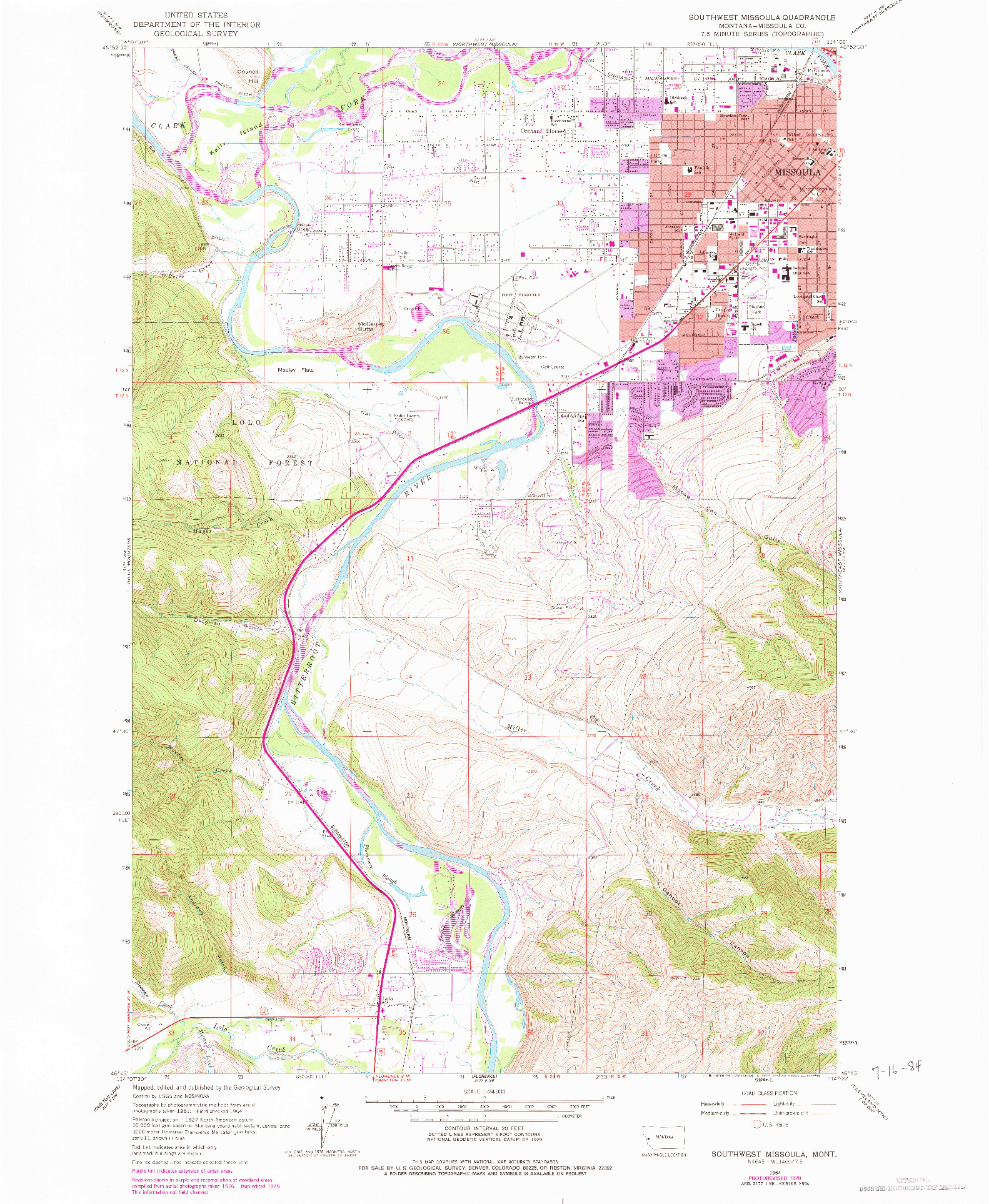 USGS 1:24000-SCALE QUADRANGLE FOR SOUTHWEST MISSOULA, MT 1964