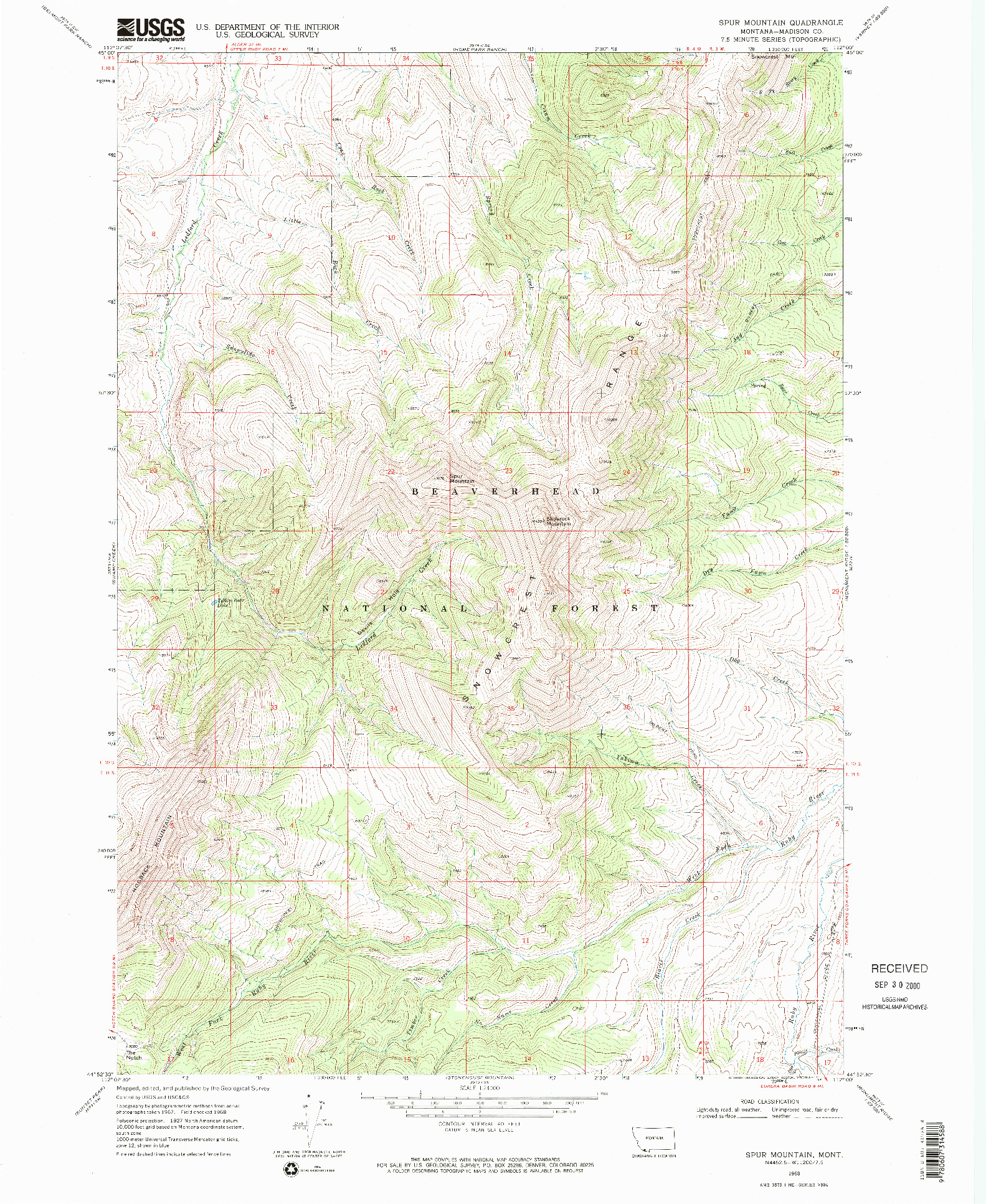 USGS 1:24000-SCALE QUADRANGLE FOR SPUR MOUNTAIN, MT 1968