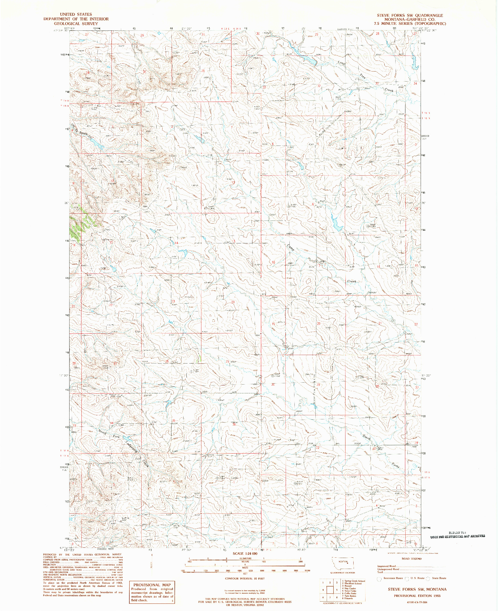 USGS 1:24000-SCALE QUADRANGLE FOR STEVE FORKS SW, MT 1983