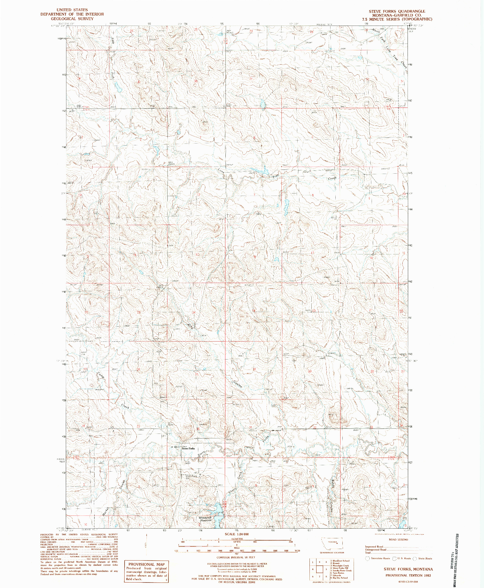 USGS 1:24000-SCALE QUADRANGLE FOR STEVE FORKS, MT 1983