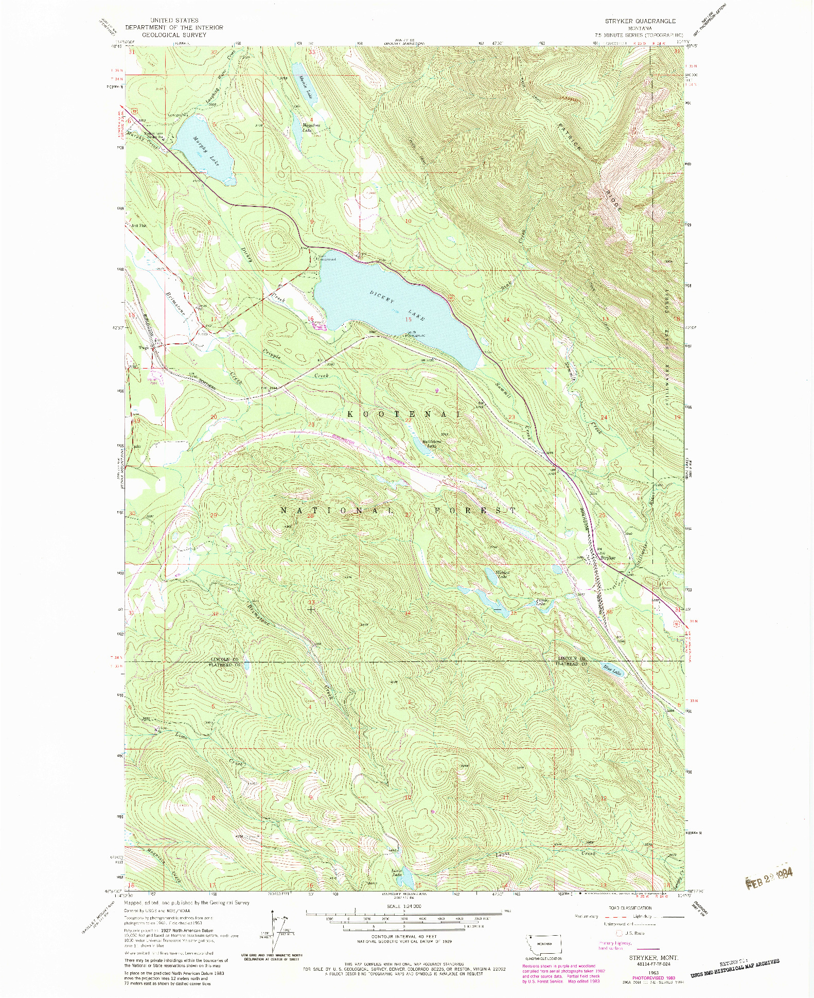 USGS 1:24000-SCALE QUADRANGLE FOR STRYKER, MT 1963