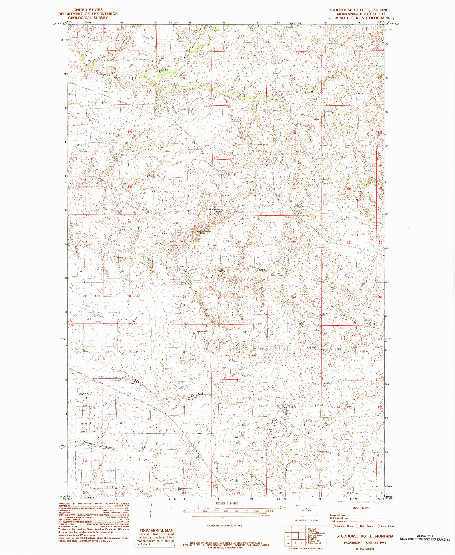 USGS 1:24000-SCALE QUADRANGLE FOR STUDHORSE BUTTE, MT 1984