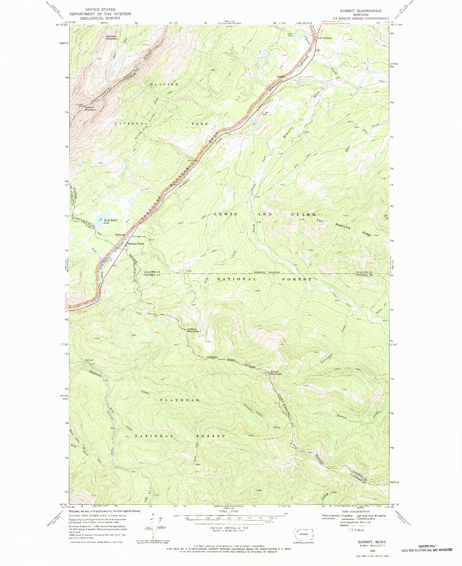 USGS 1:24000-SCALE QUADRANGLE FOR SUMMIT, MT 1968