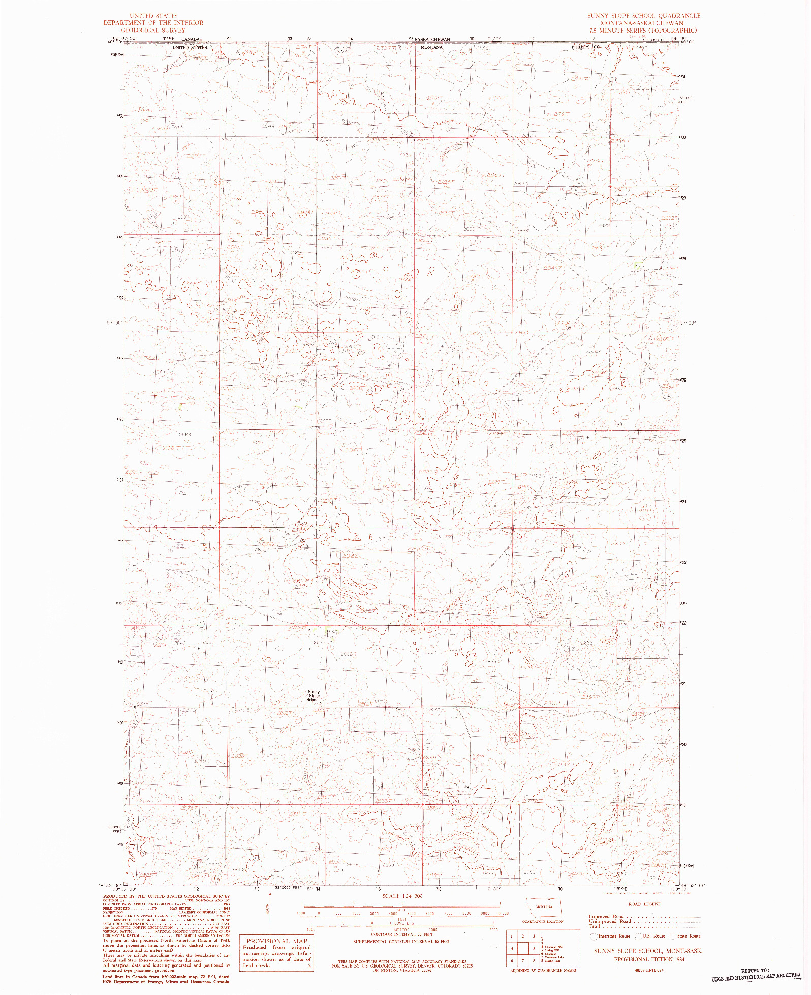 USGS 1:24000-SCALE QUADRANGLE FOR SUNNY SLOPE SCHOOL, MT 1984