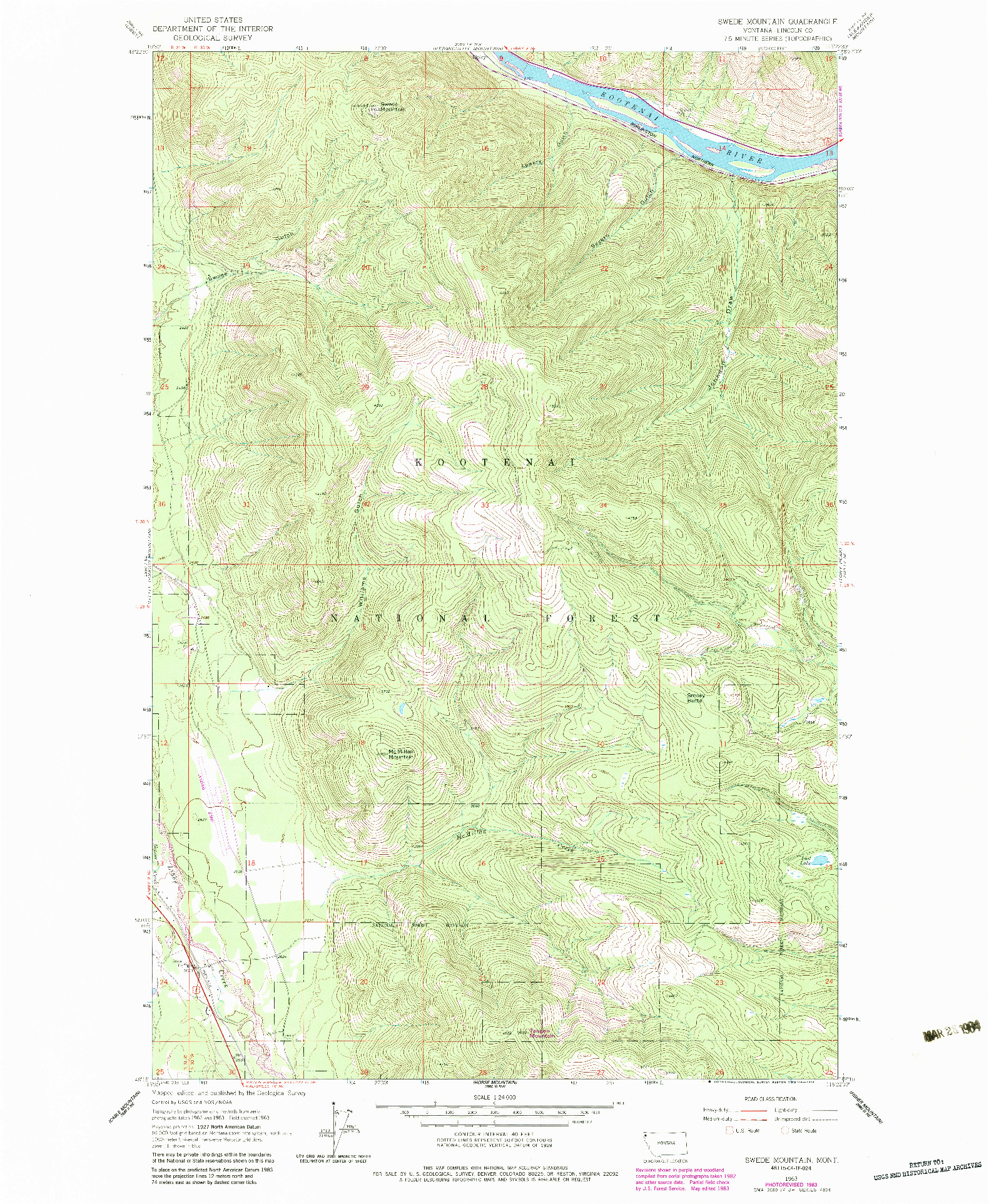 USGS 1:24000-SCALE QUADRANGLE FOR SWEDE MOUNTAIN, MT 1963