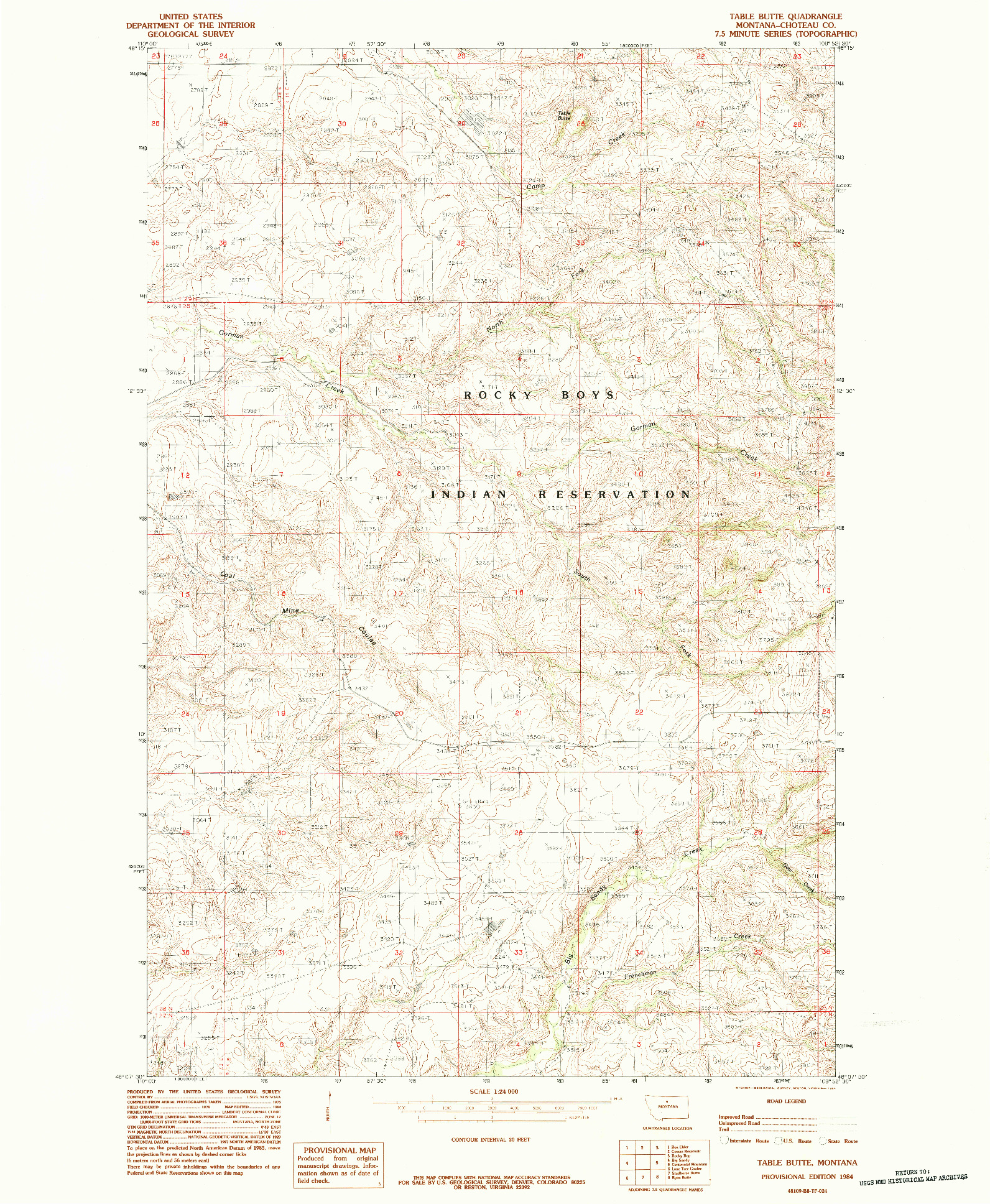 USGS 1:24000-SCALE QUADRANGLE FOR TABLE BUTTE, MT 1984