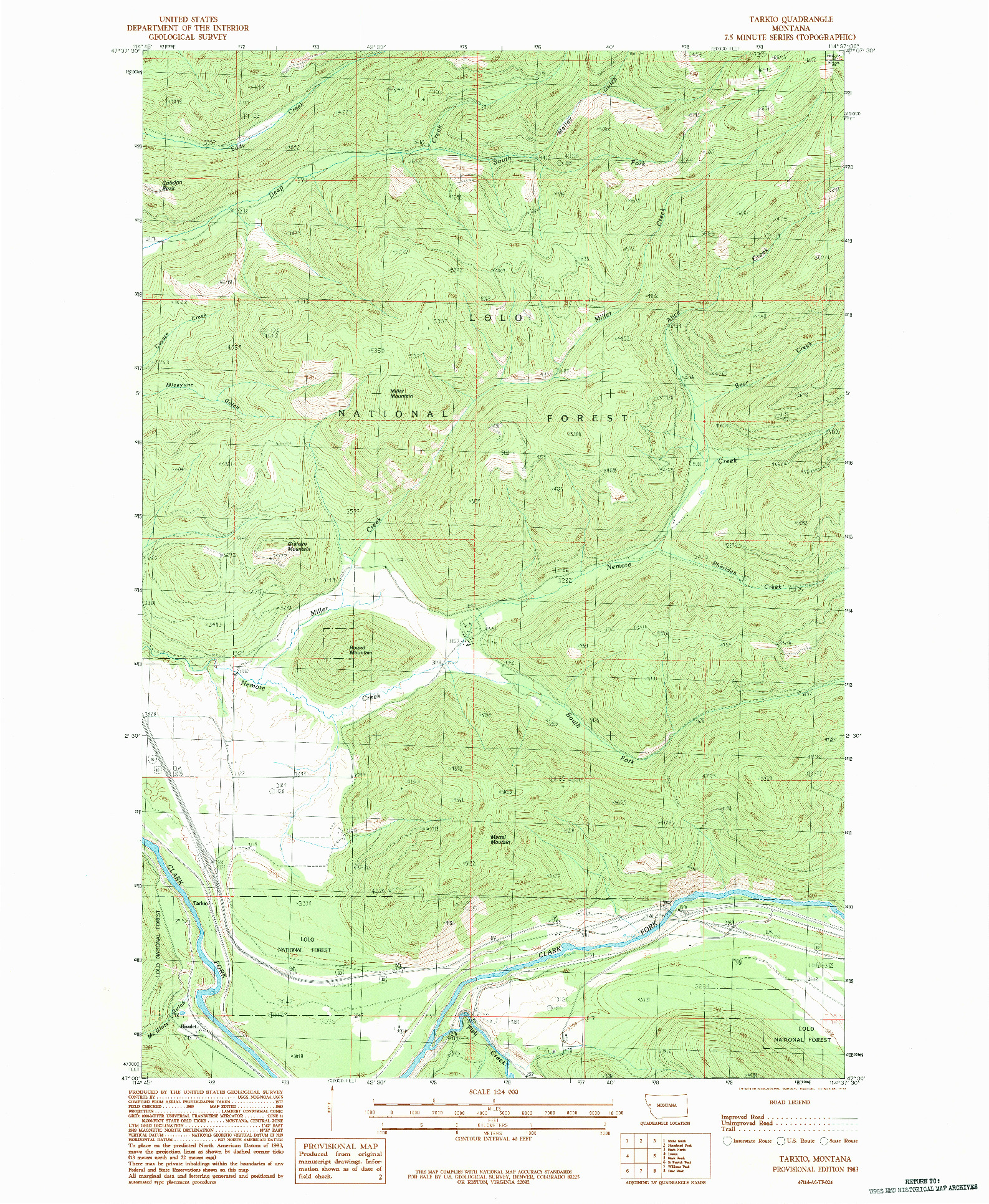 USGS 1:24000-SCALE QUADRANGLE FOR TARKIO, MT 1983