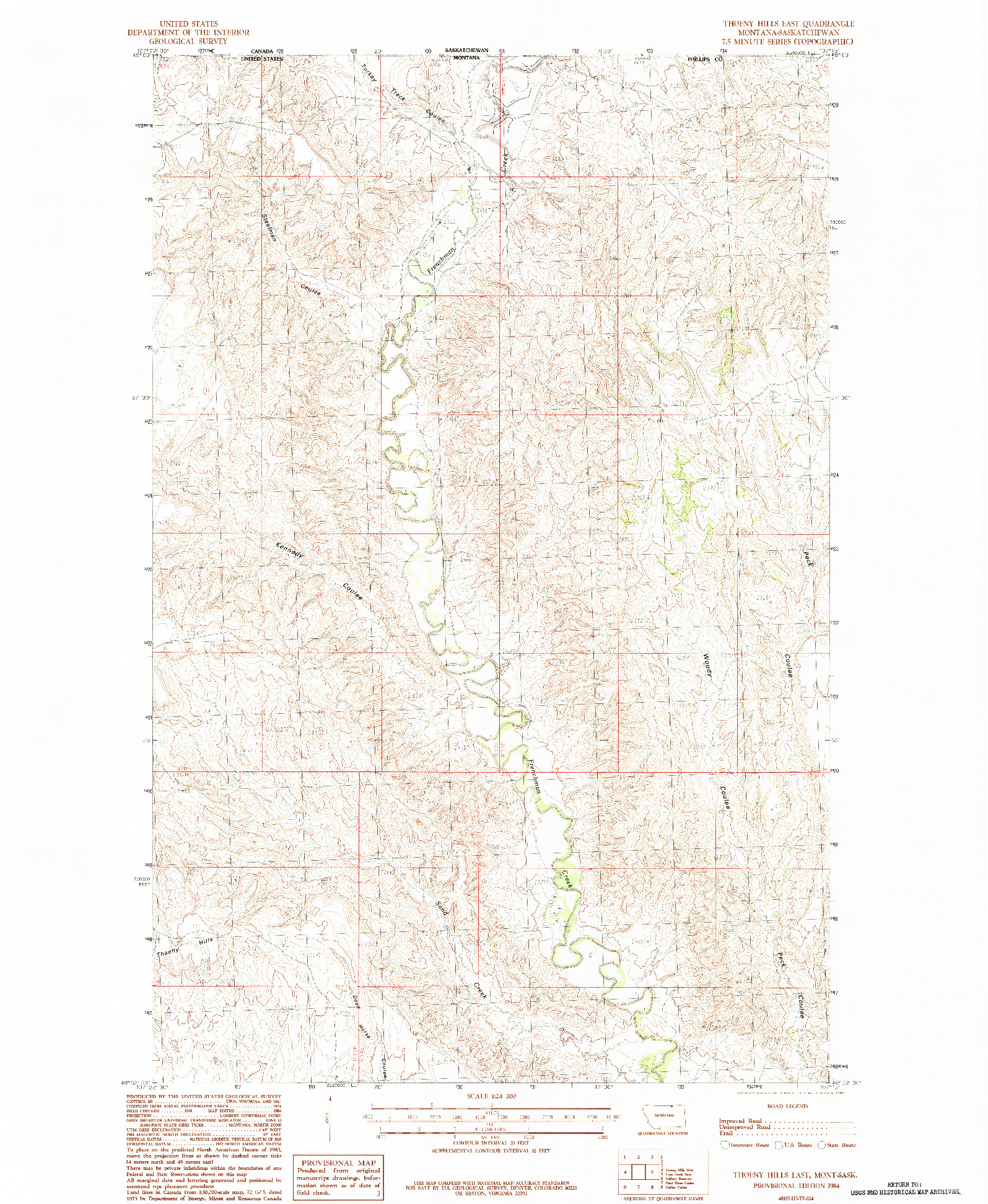 USGS 1:24000-SCALE QUADRANGLE FOR THOENY HILLS EAST, MT 1984