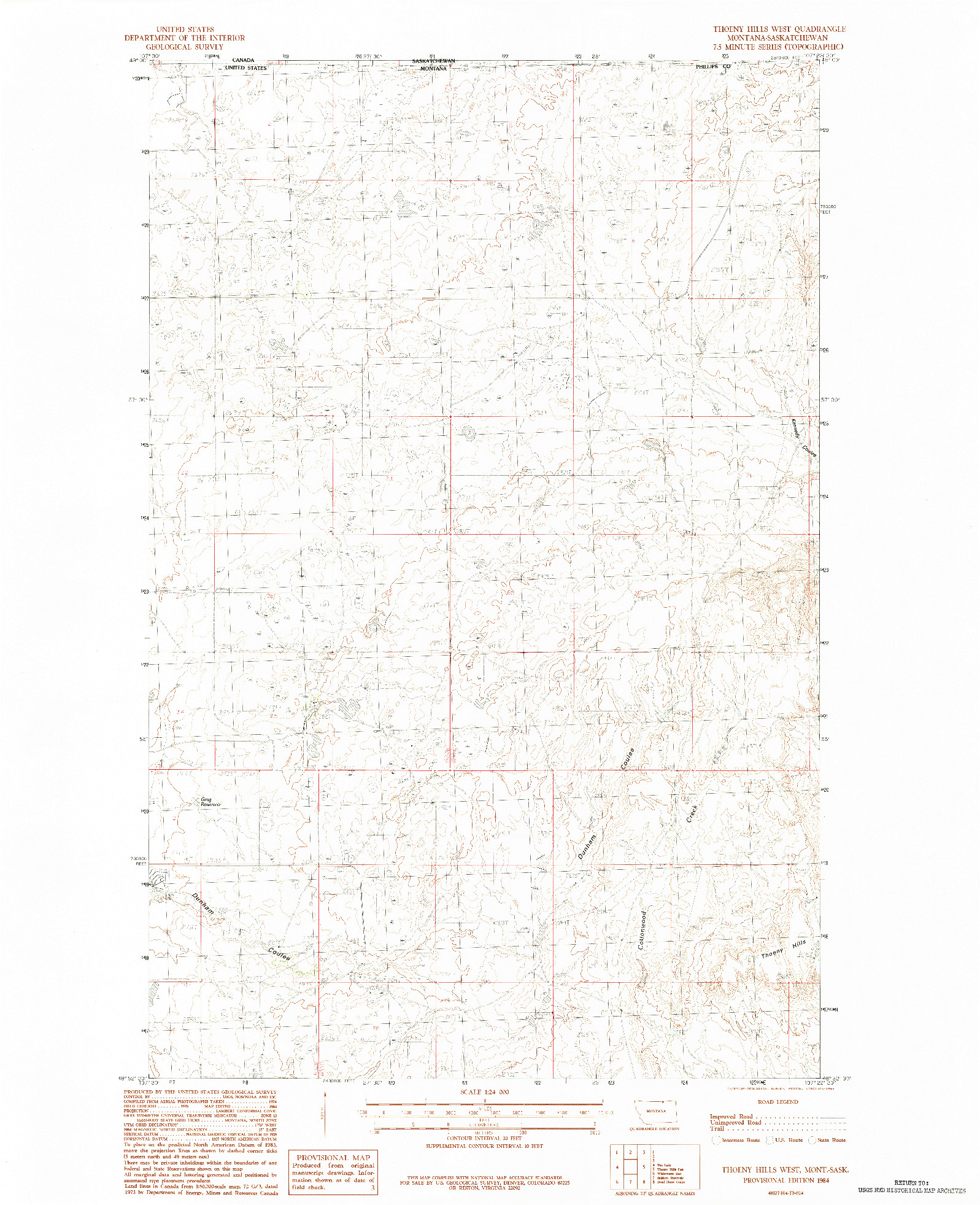 USGS 1:24000-SCALE QUADRANGLE FOR THOENY HILLS WEST, MT 1984