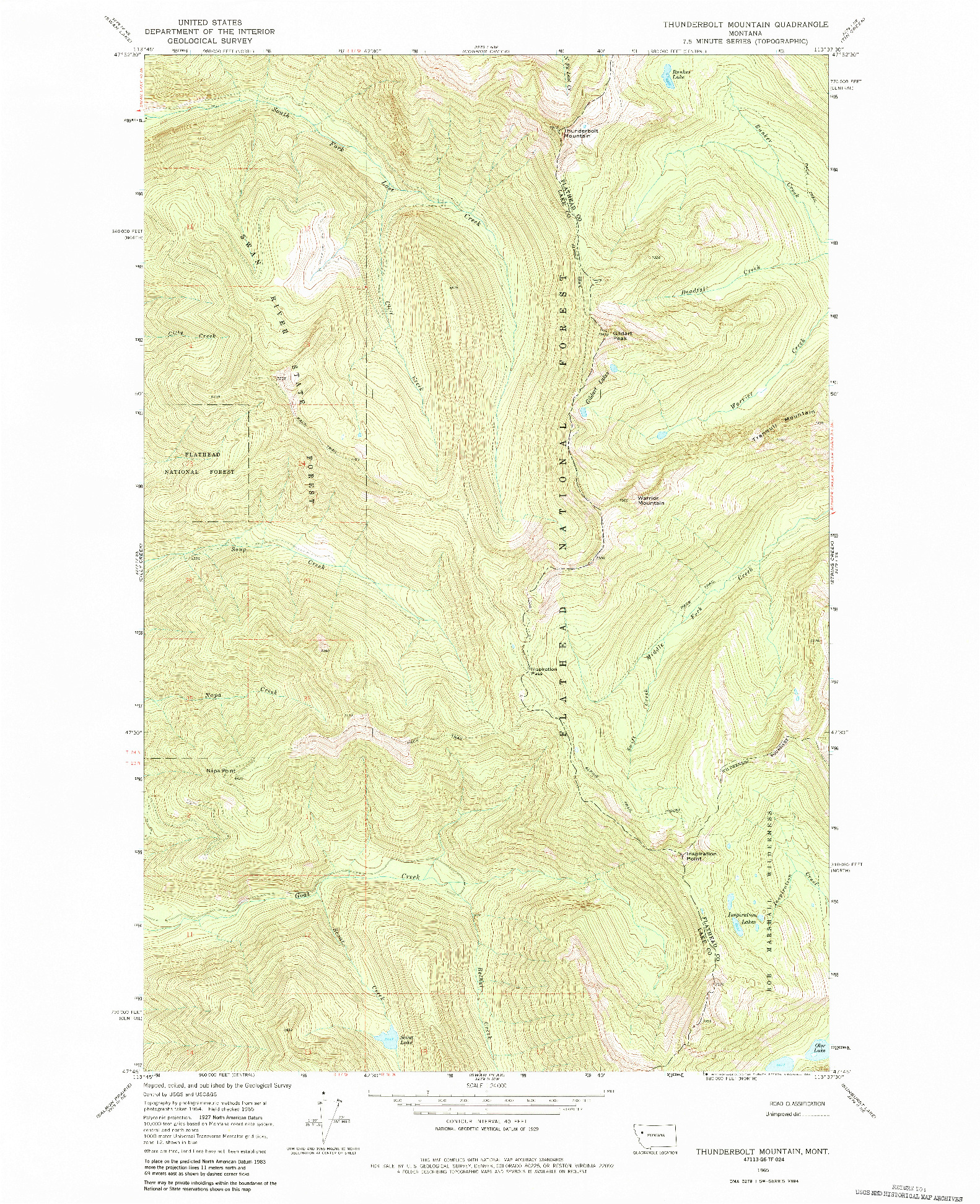 USGS 1:24000-SCALE QUADRANGLE FOR THUNDERBOLT MOUNTAIN, MT 1965