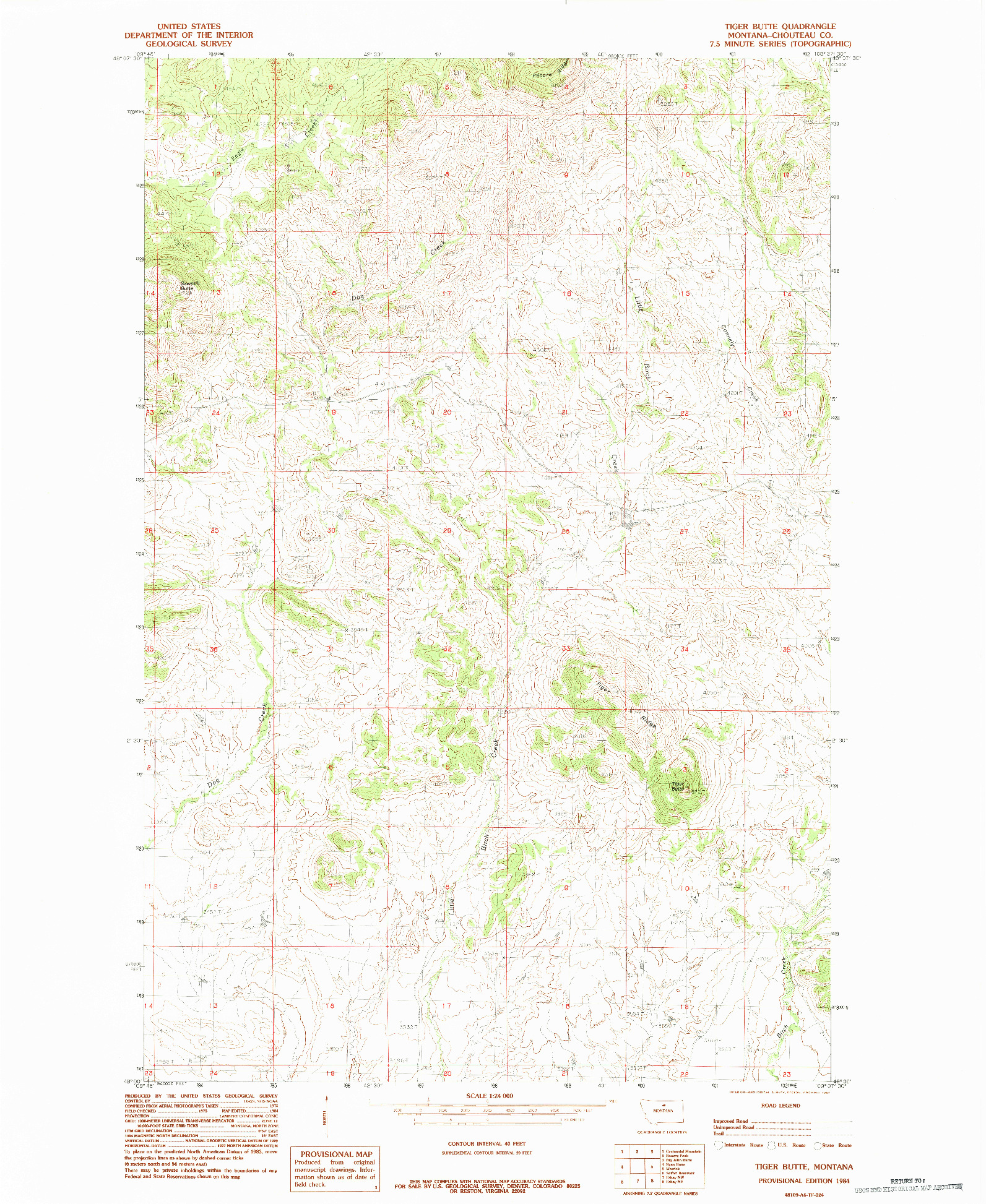 USGS 1:24000-SCALE QUADRANGLE FOR TIGER BUTTE, MT 1984