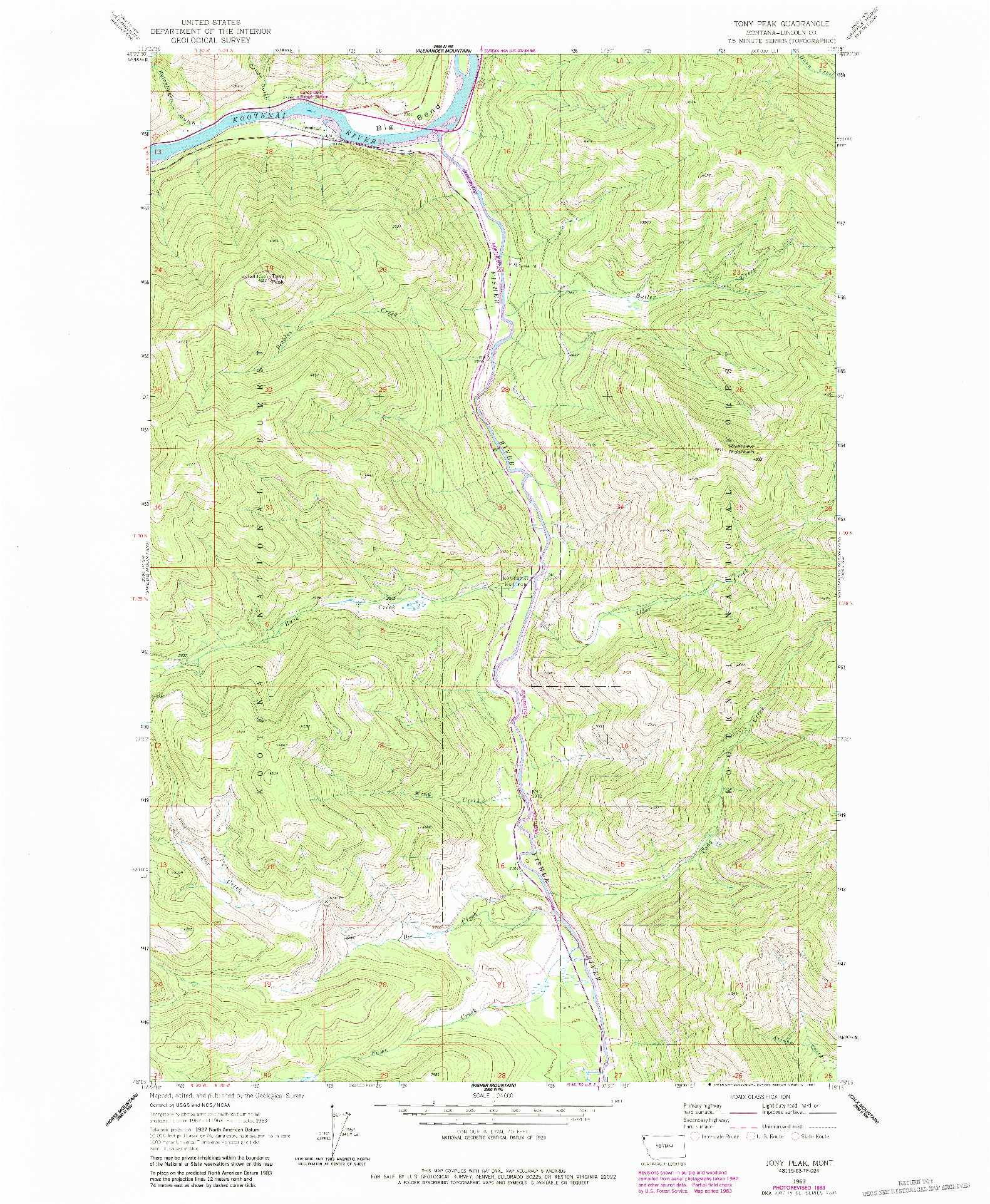 USGS 1:24000-SCALE QUADRANGLE FOR TONY PEAK, MT 1963