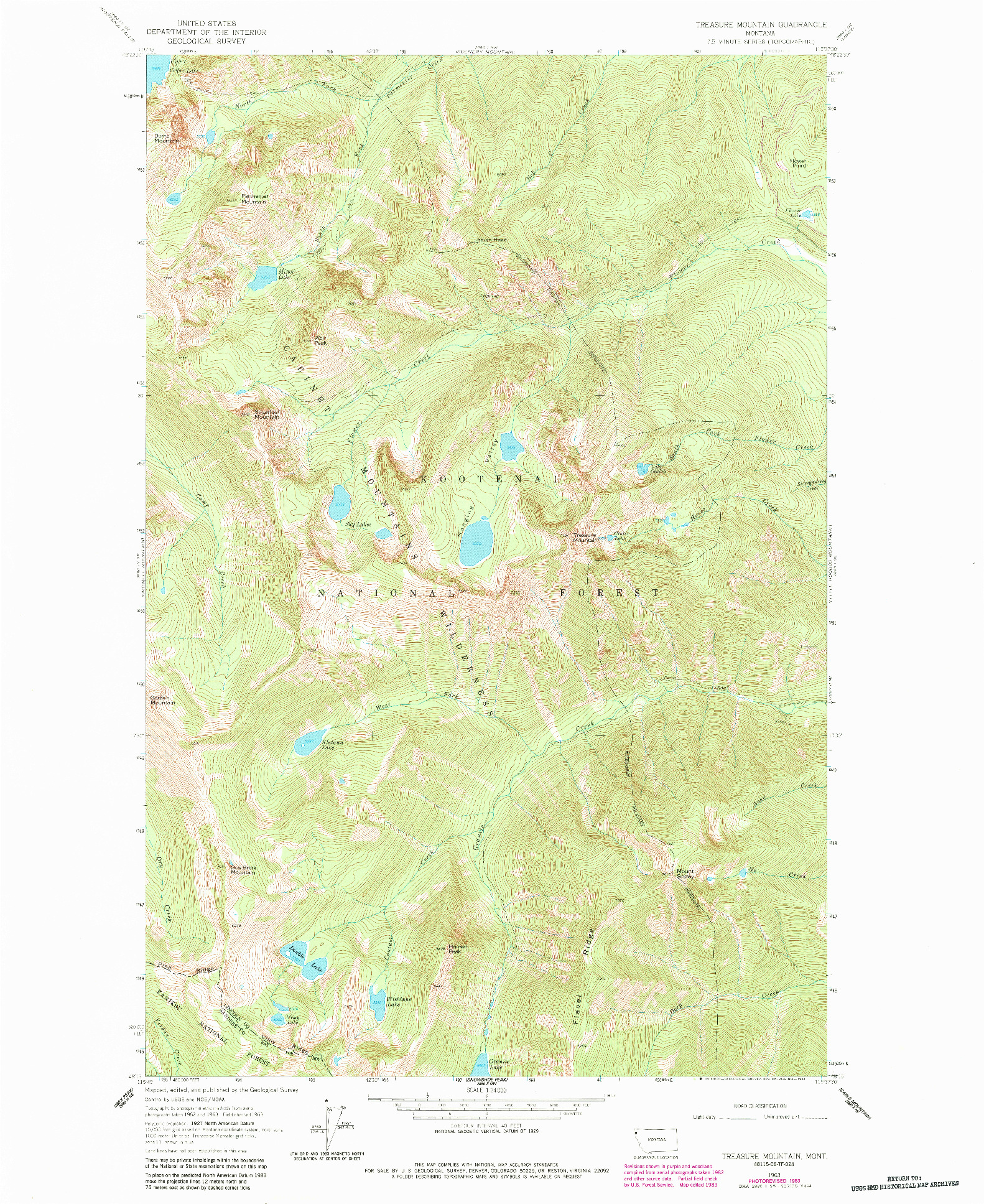 USGS 1:24000-SCALE QUADRANGLE FOR TREASURE MOUNTAIN, MT 1963