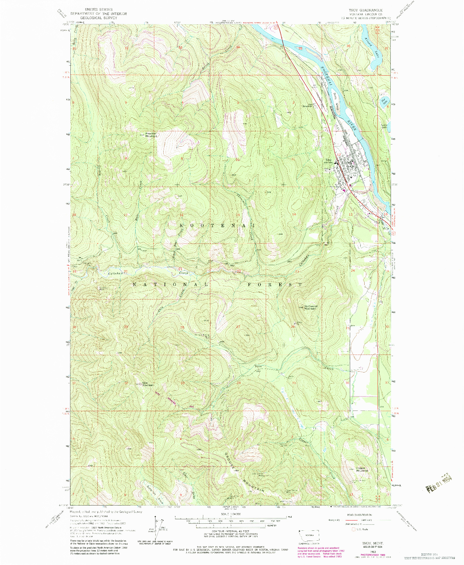 USGS 1:24000-SCALE QUADRANGLE FOR TROY, MT 1983