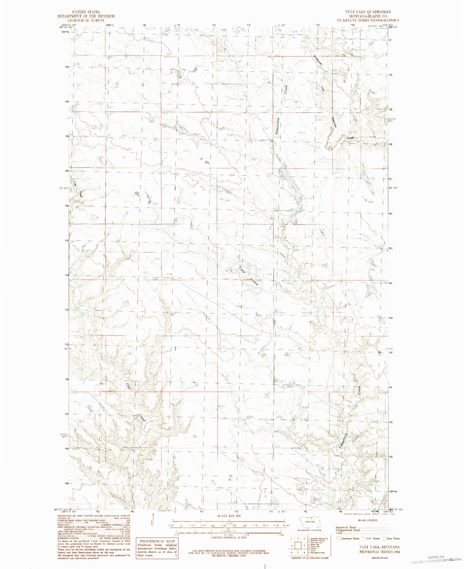 USGS 1:24000-SCALE QUADRANGLE FOR TULE LAKE, MT 1984