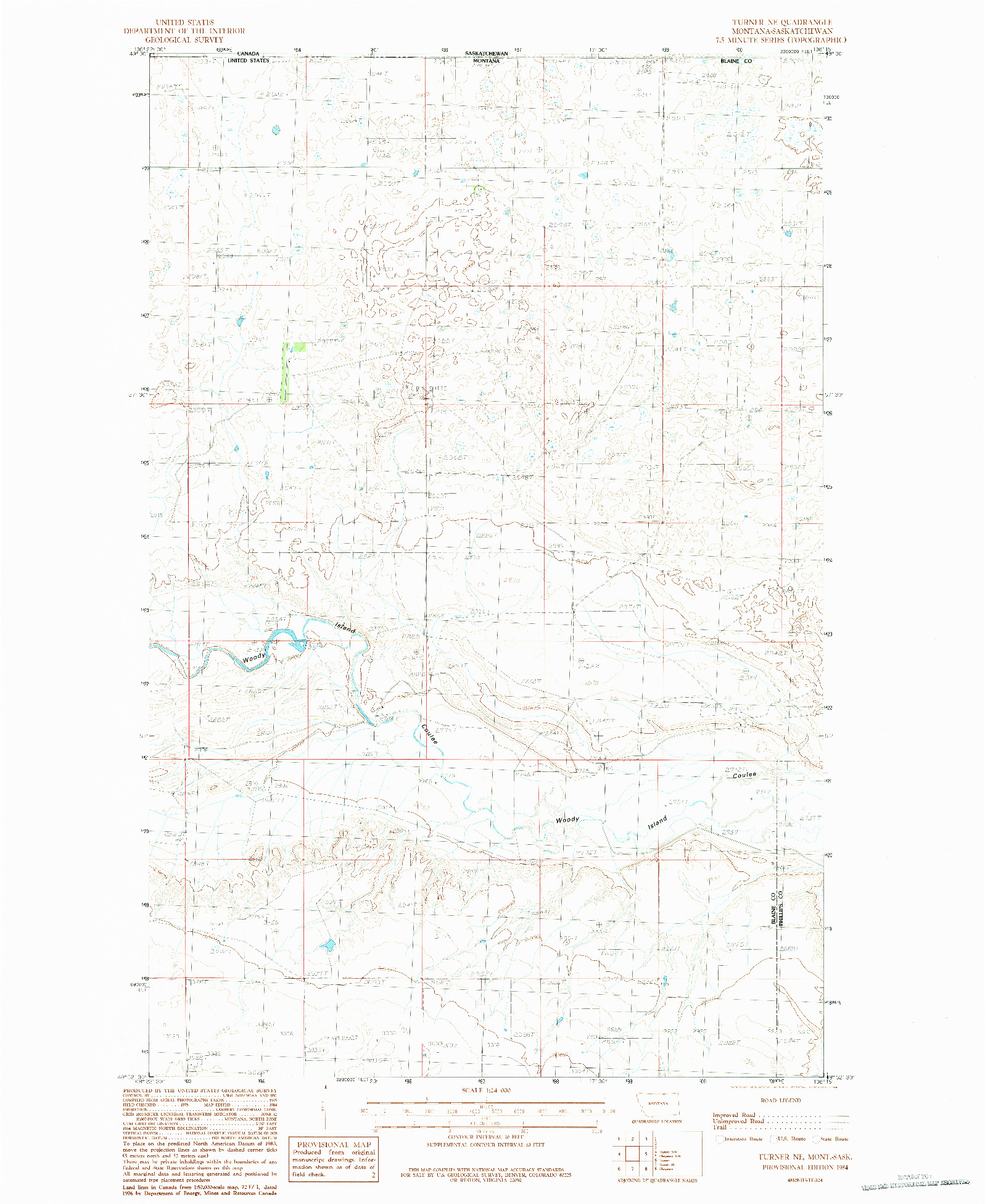 USGS 1:24000-SCALE QUADRANGLE FOR TURNER NE, MT 1984