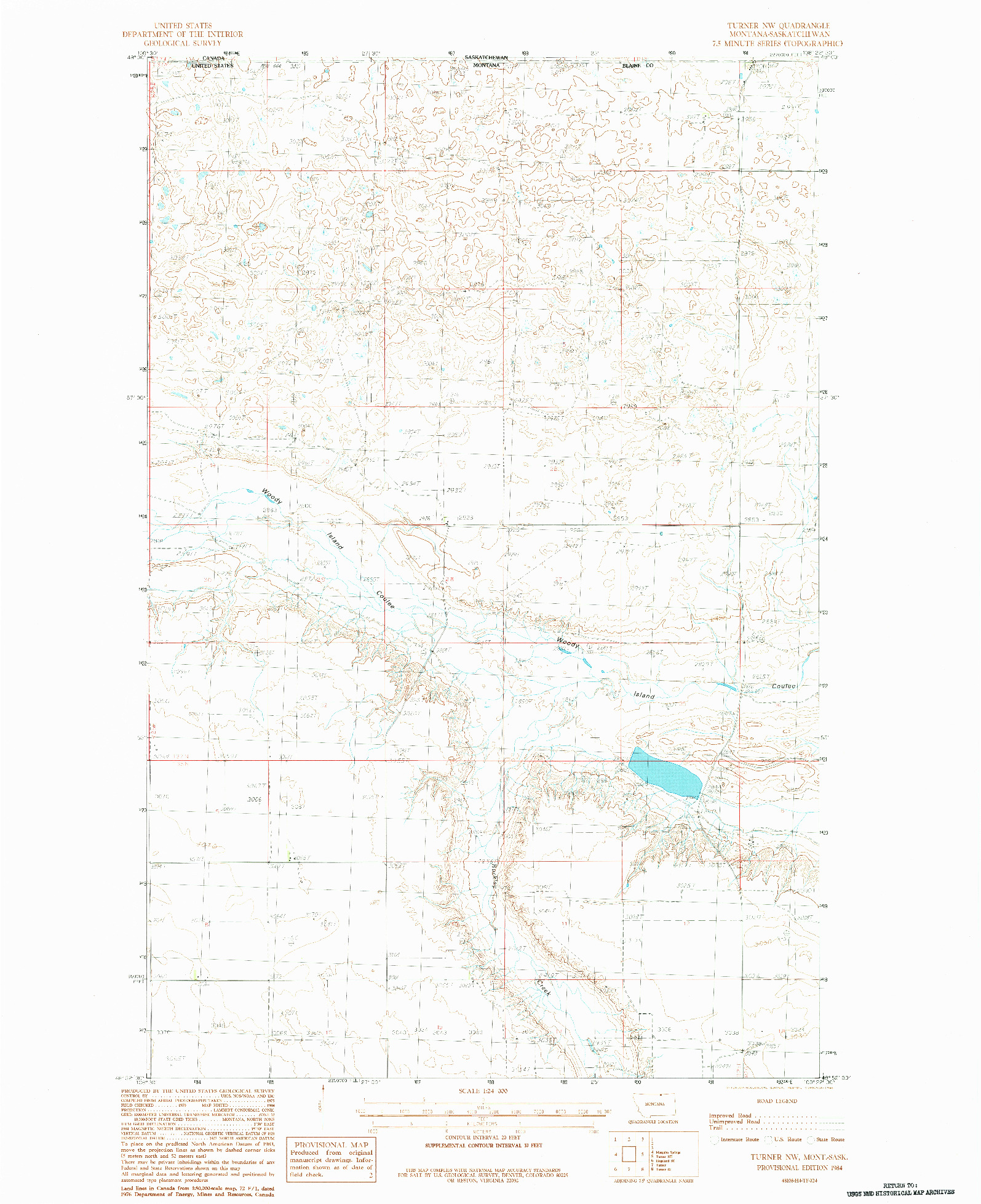 USGS 1:24000-SCALE QUADRANGLE FOR TURNER NW, MT 1984